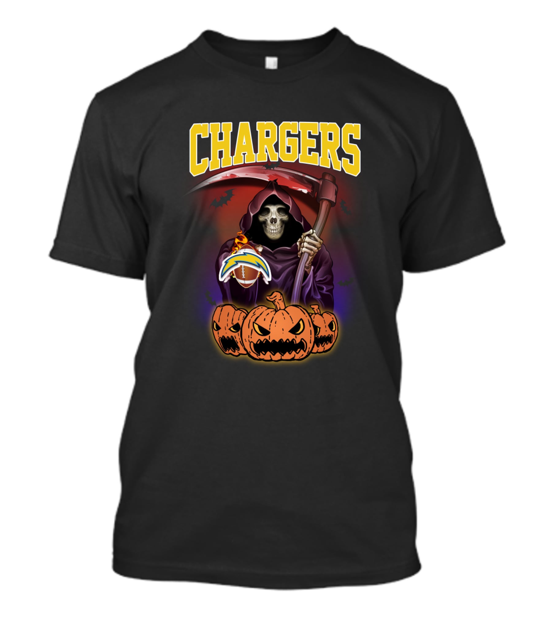 Chargers Grim Reaper With Pumpkins And Football Halloween T-Shirt