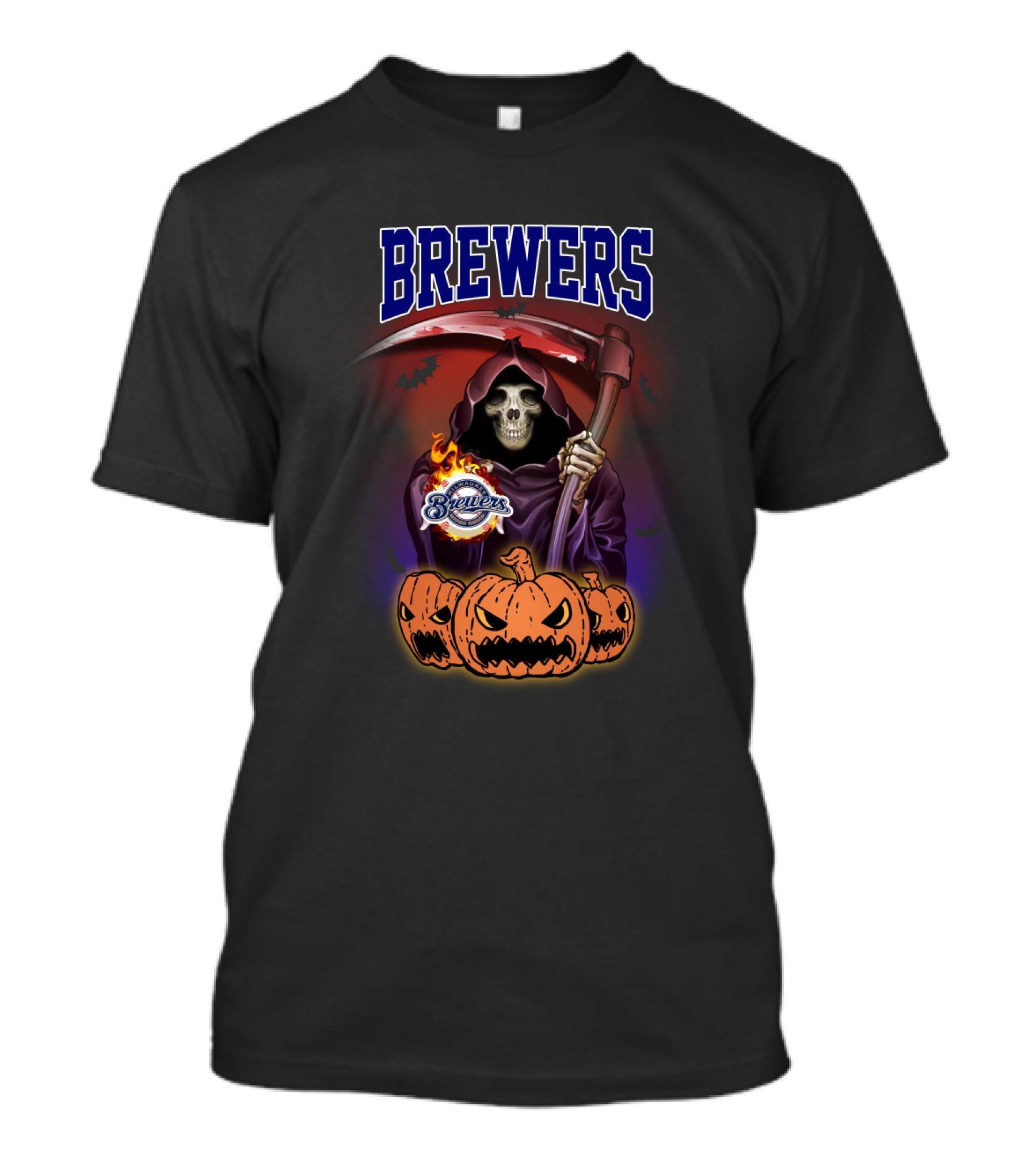 Brewers Halloween Reaper And Pumpkins With Milwaukee Brewers T-Shirt