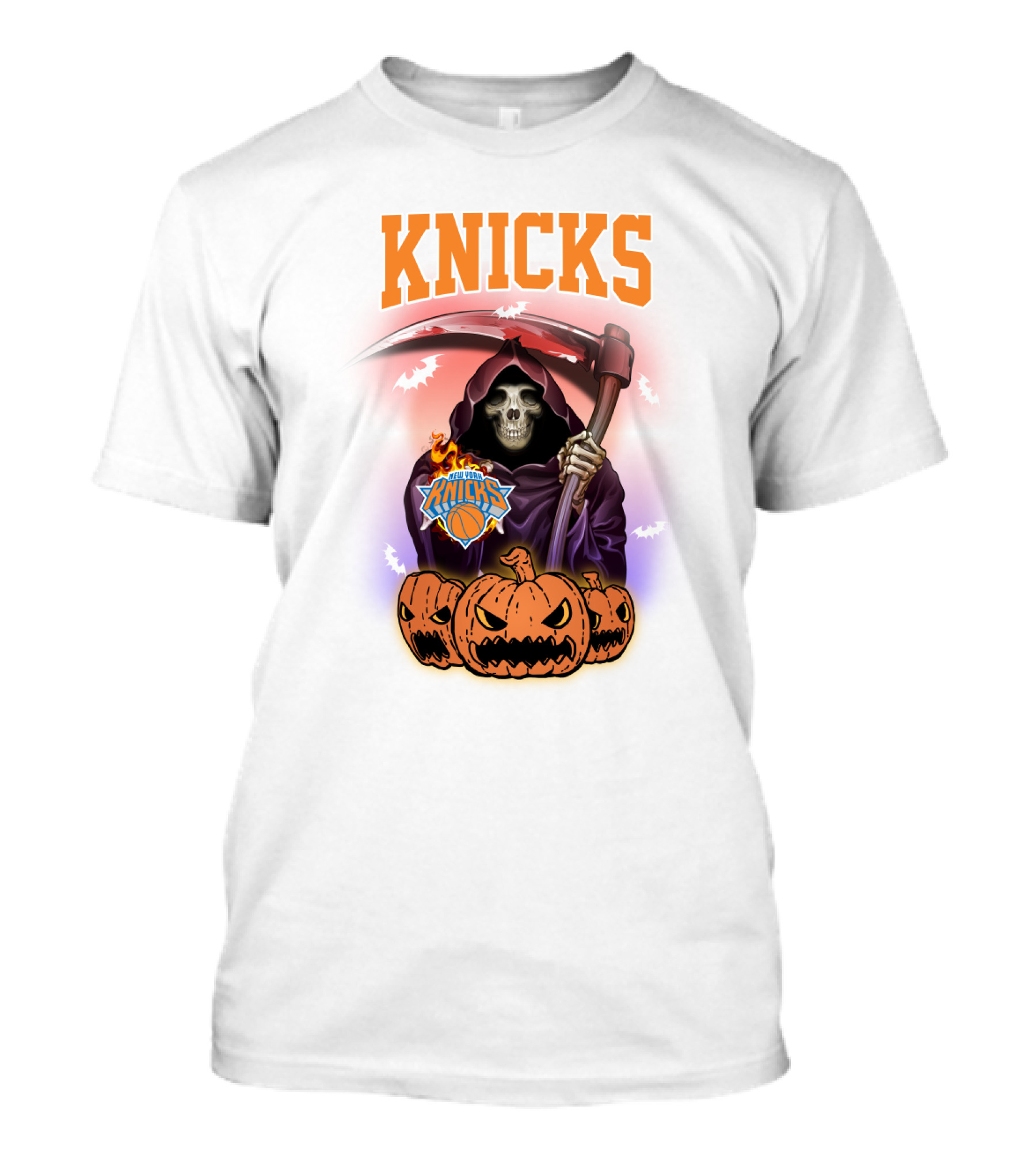 Knicks Grim Reaper Halloween Pumpkins New York Basketball T-Shirt