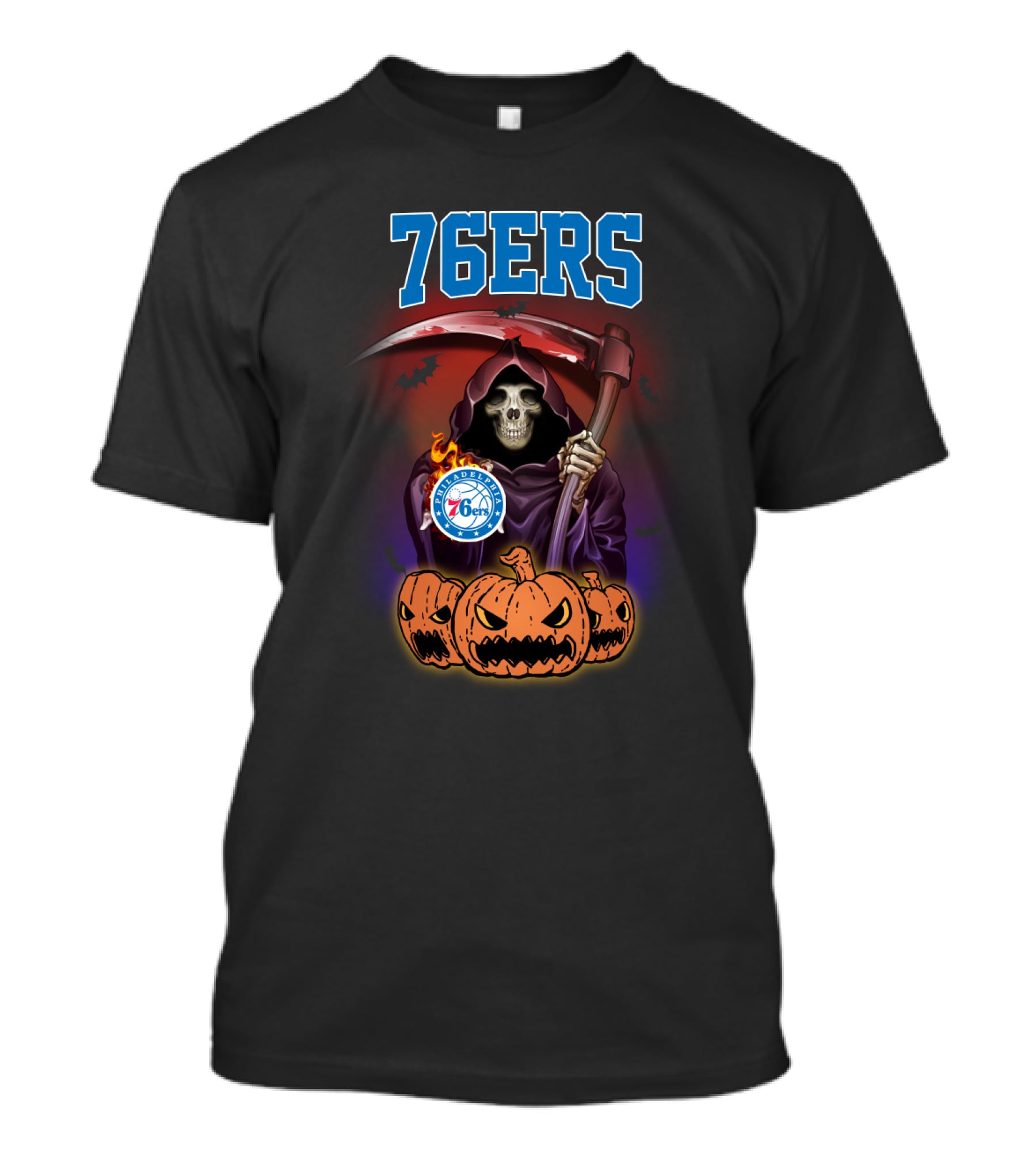 Philadelphia 76ers Reaper Halloween Pumpkins Basketball T-Shirt