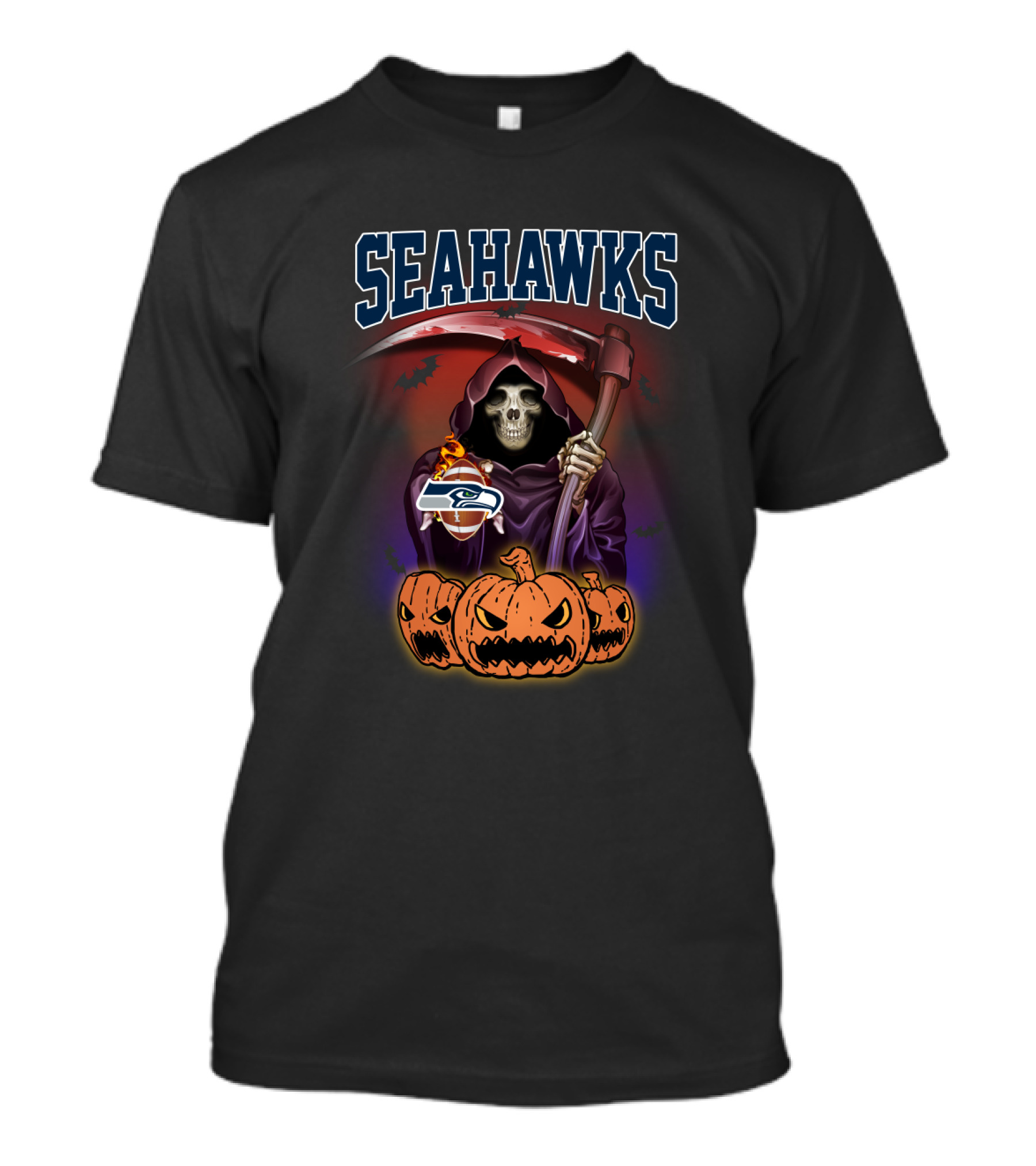 Seahawks Halloween Reaper With Pumpkins And Scythe T-Shirt