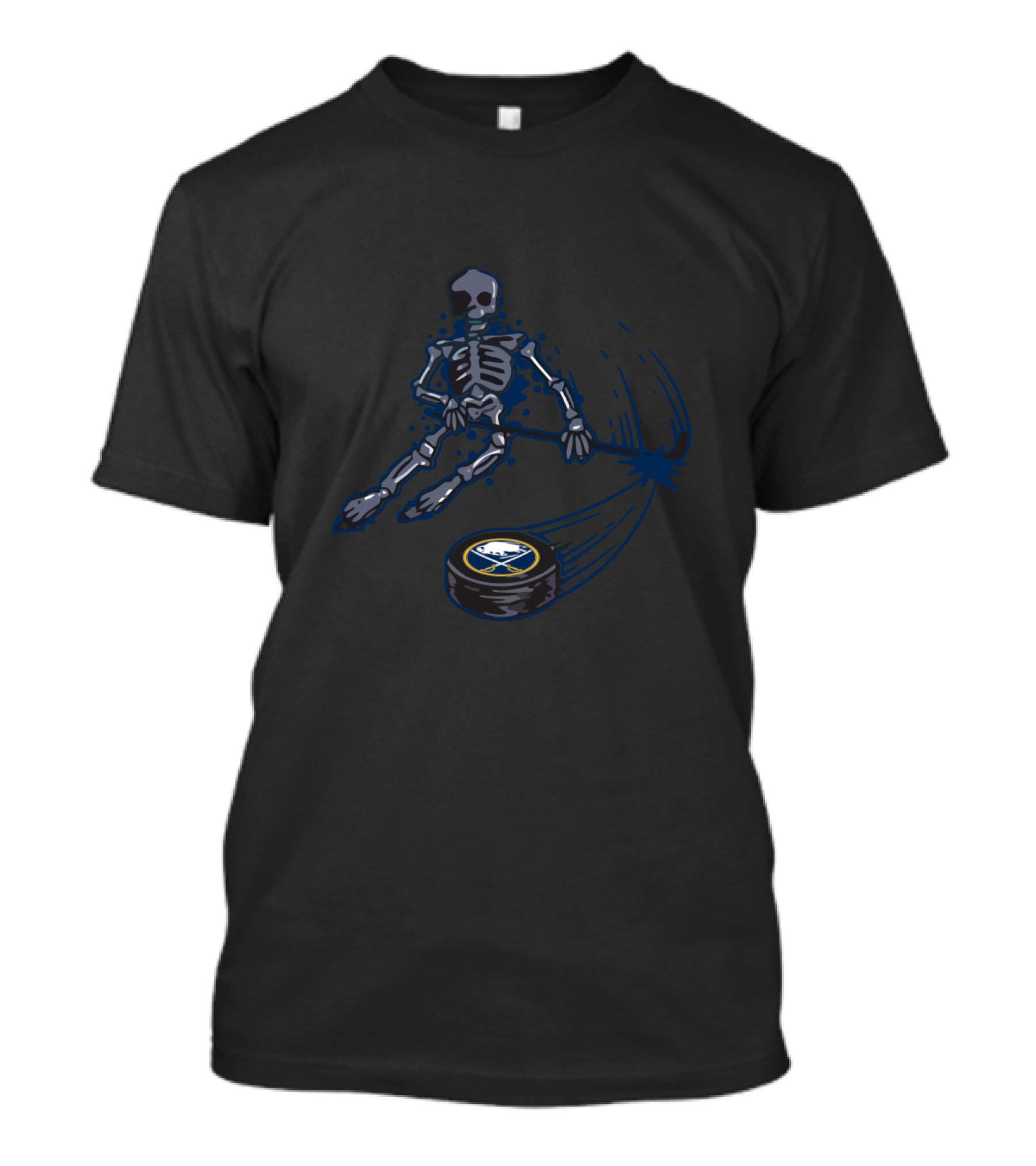 Buffalo Sabres Skeleton Playing Ice Hockey With Team Logo Puck T-Shirt