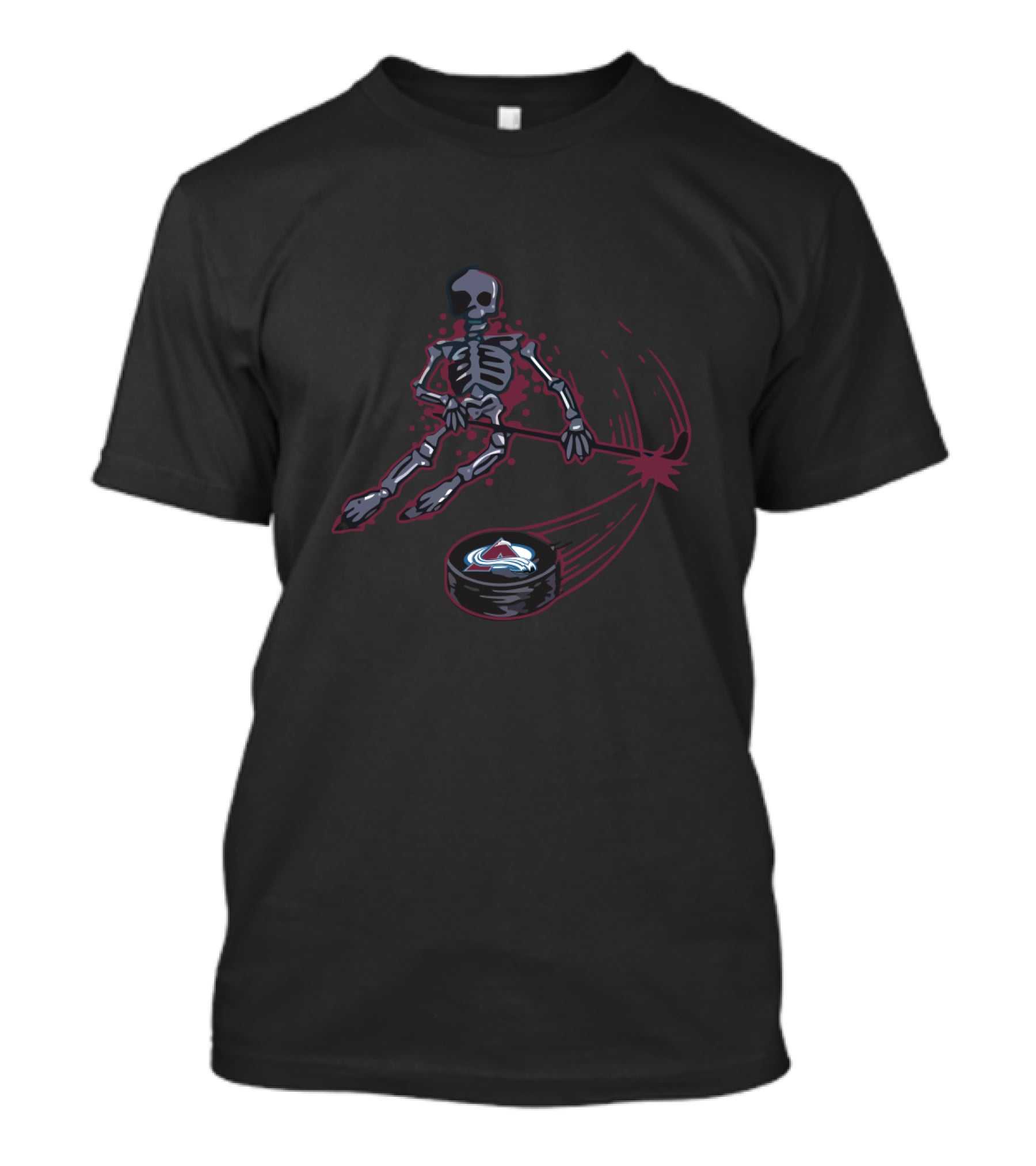 Skeleton Playing Ice Hockey With Colorado Avalanche Puck T-Shirt