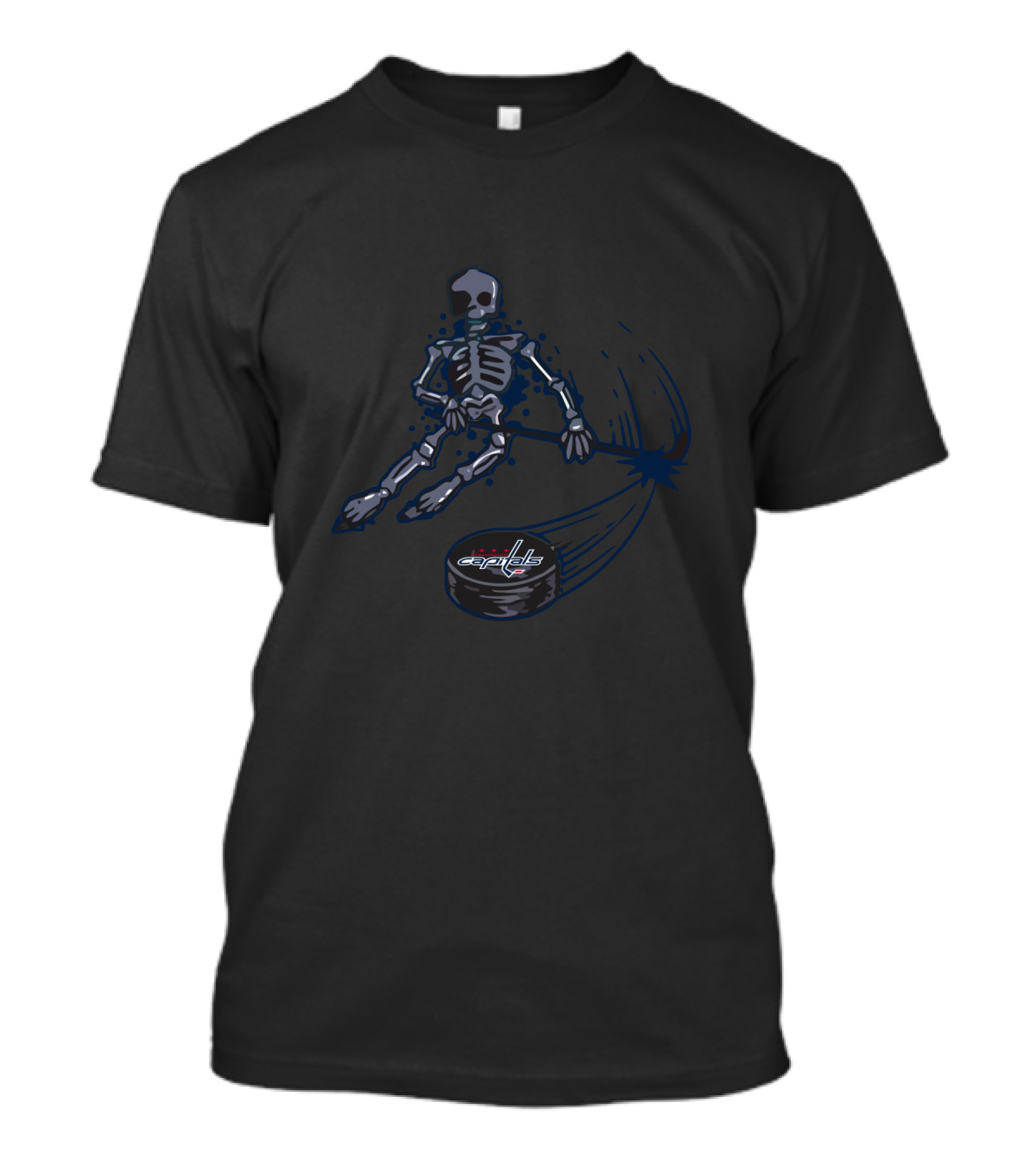 Skeleton Playing Ice Hockey With Washington Capitals Puck T-Shirt