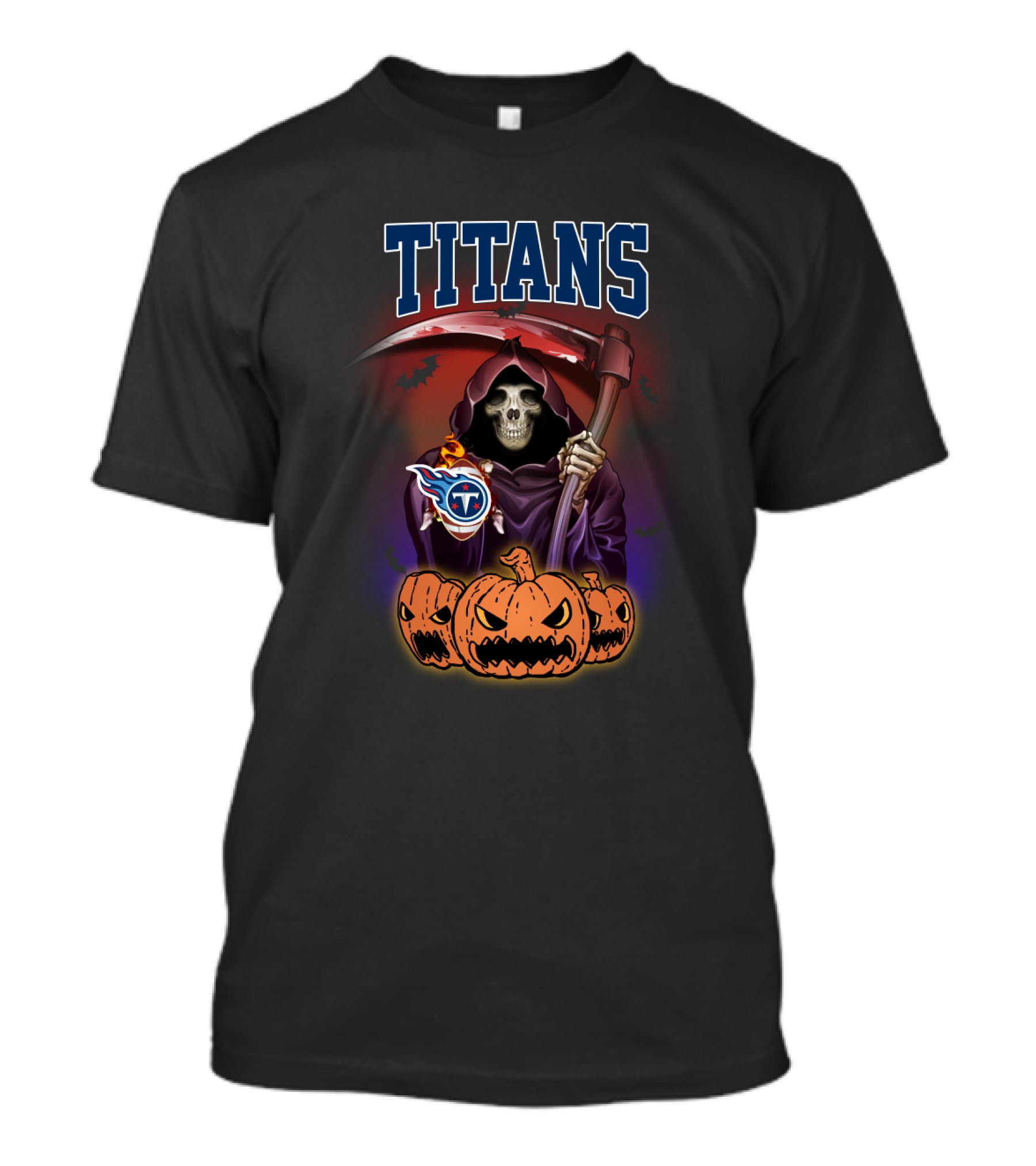 Tennessee Titans Reaper Halloween With Grim Skull And Pumpkins T-Shirt