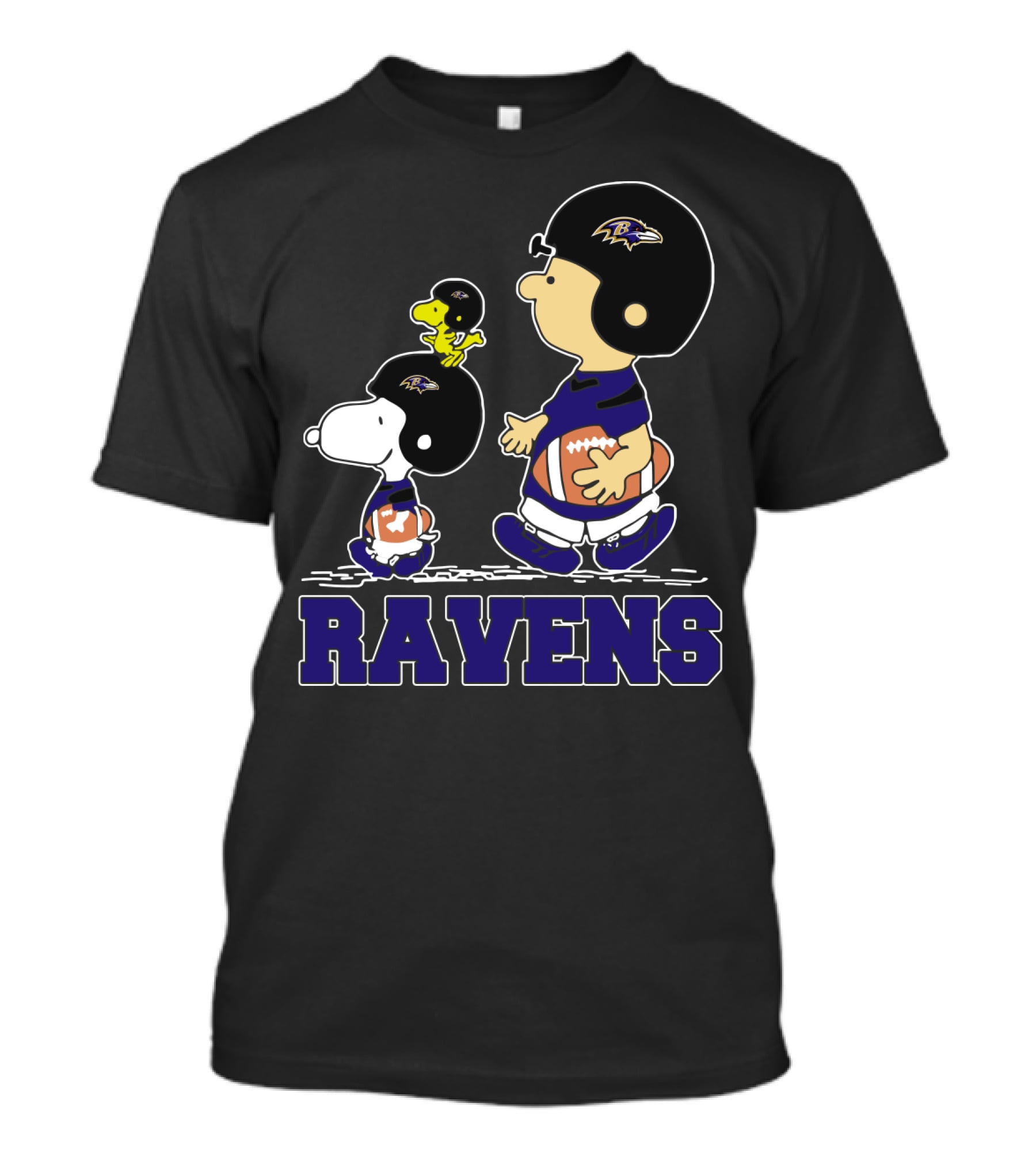 Snoopy And Friends With Baltimore Ravens Football Helmets And Jerseys T-Shirt