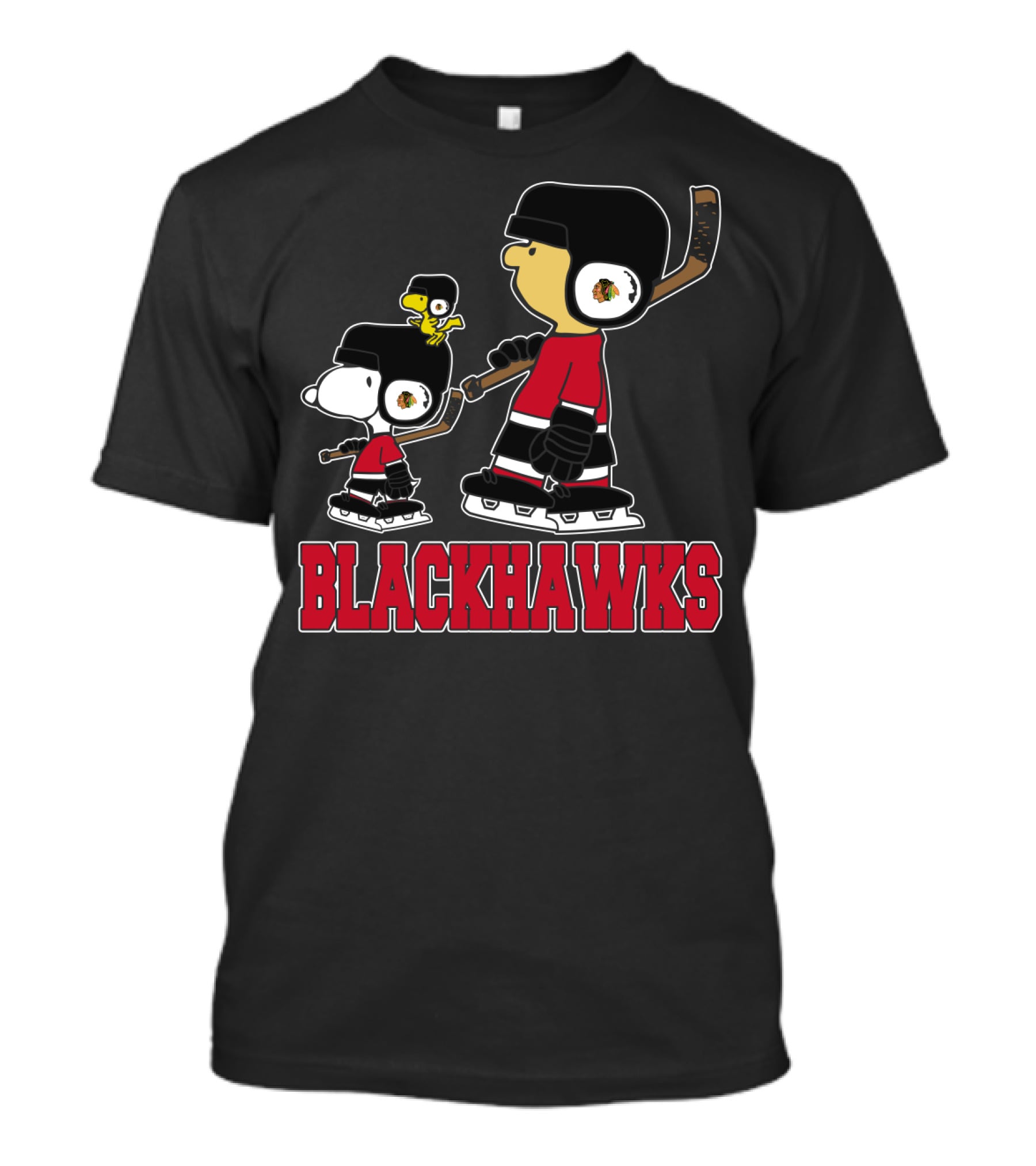 Snoopy And Woodstock With Blackhawks Hockey Gear T-Shirt