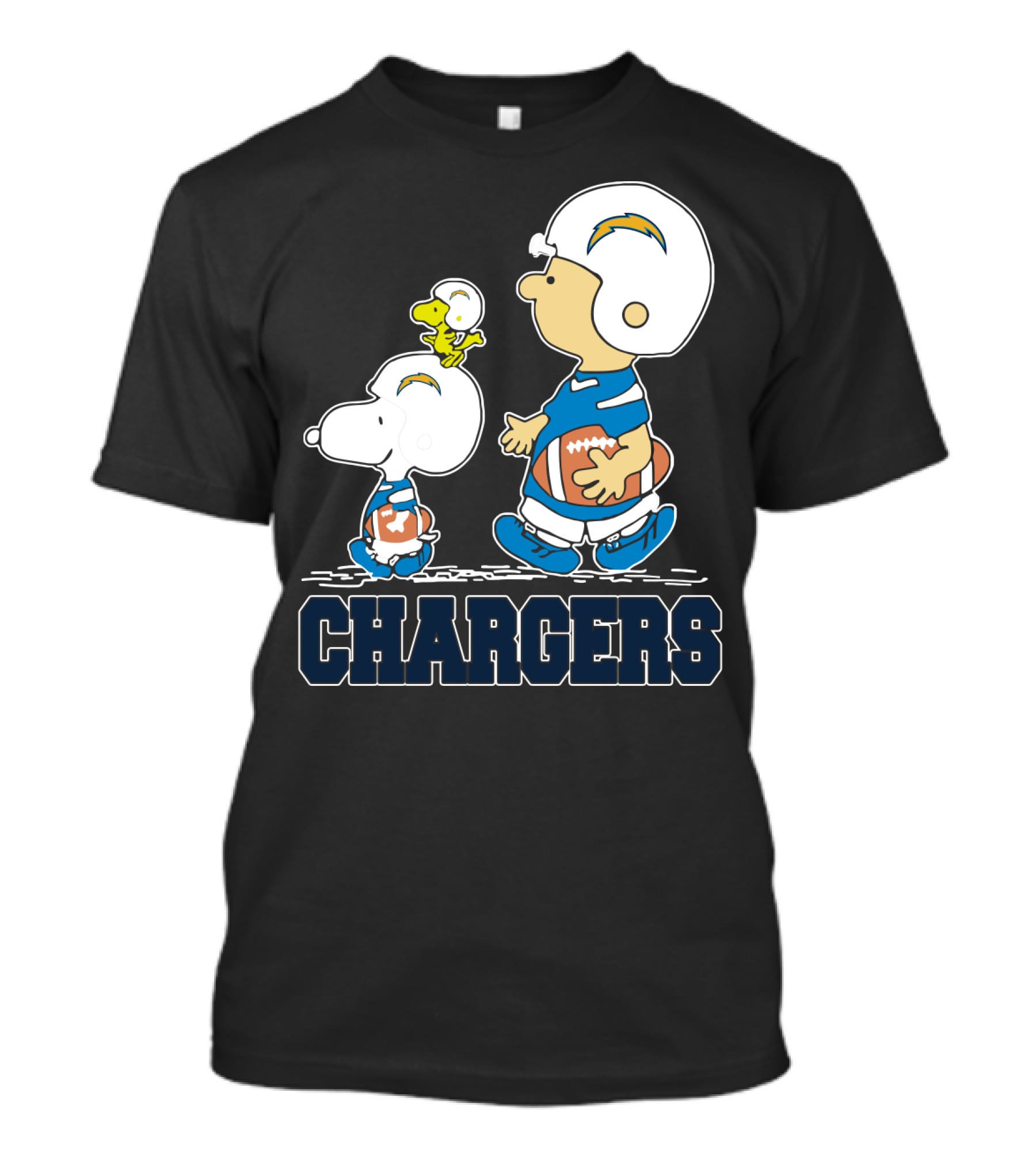 Snoopy And Woodstock With Los Angeles Chargers Football Helmets And Jersey T-Shirt