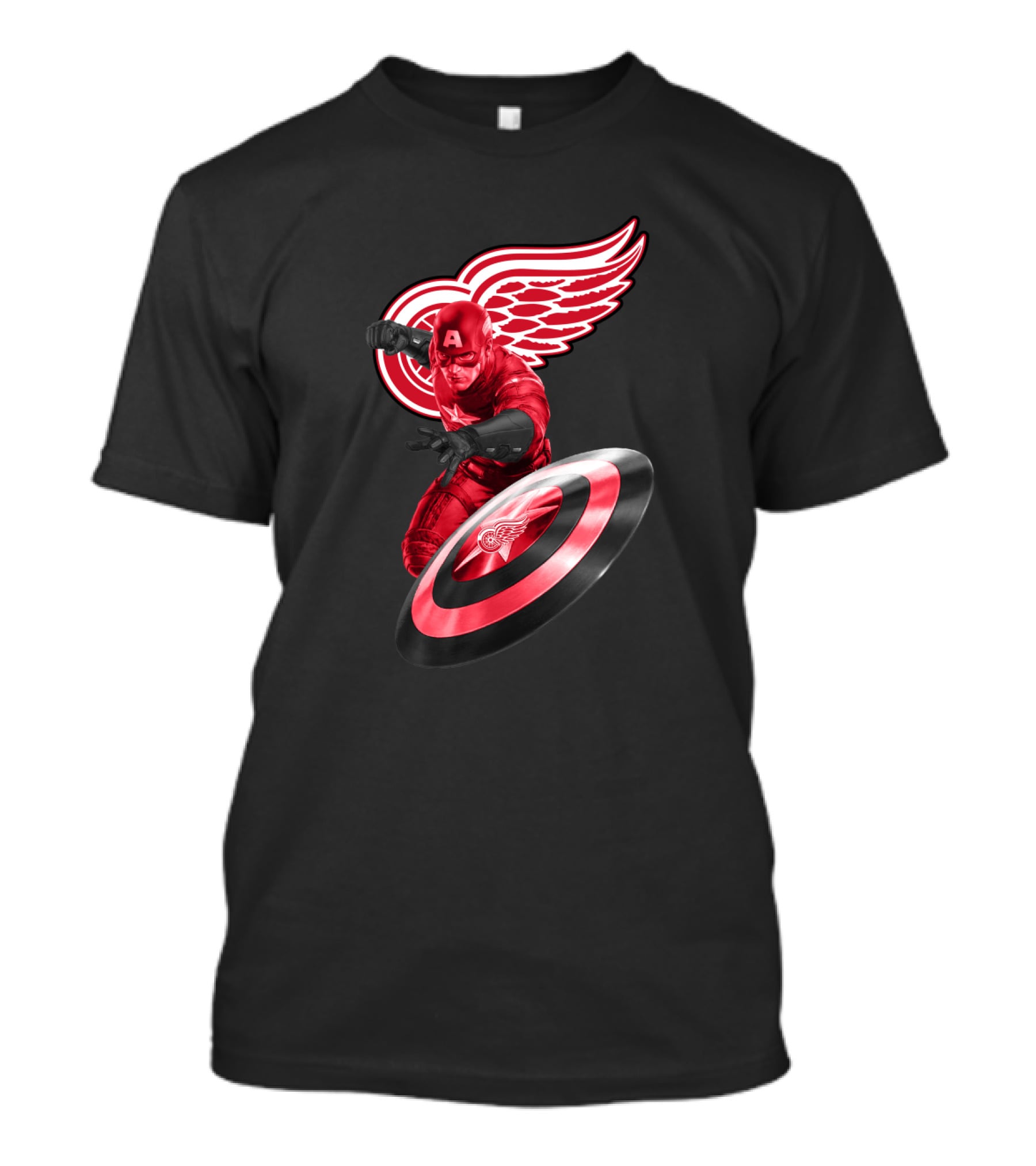 Detroit Red Wings Featuring Marvel's Captain America In Iconic Shield Pose T-Shirt