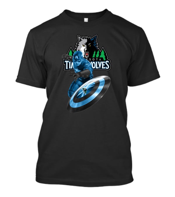 Minnesota Timberwolves Captain America Crossover With Wolf Logo And Shield T-Shirt