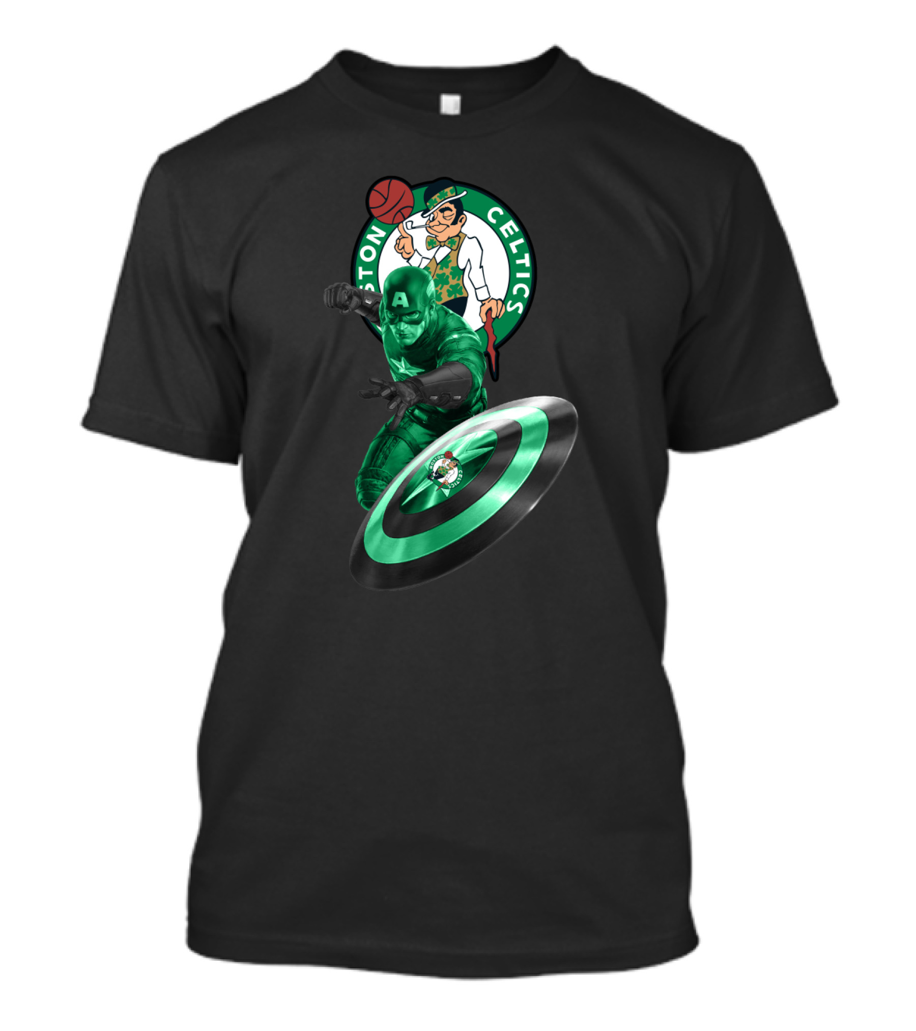 Boston Celtics Captain America Crossover Fan Mashup T-Shirt