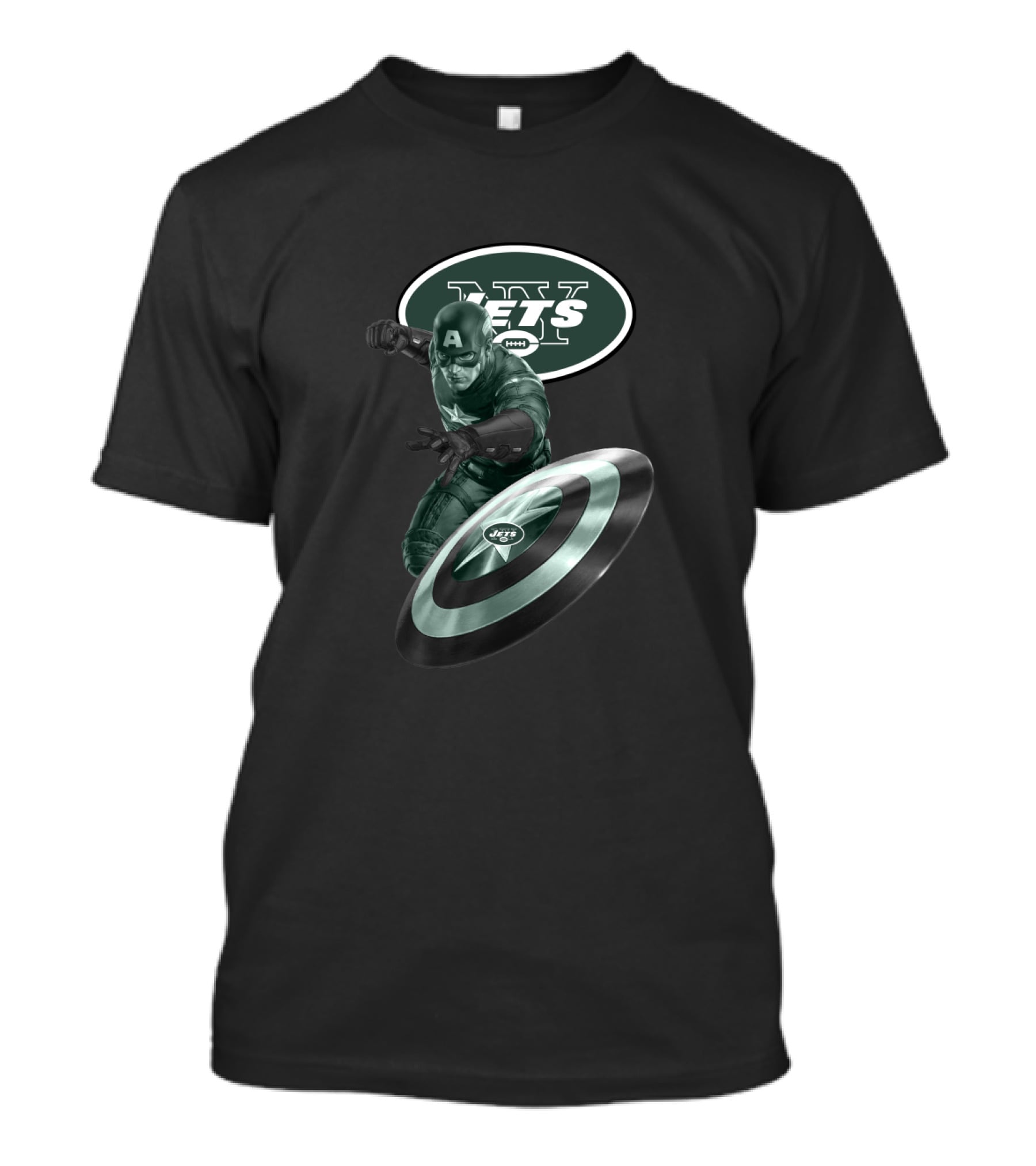 New York Jets Captain America Crossover With Logo And Shield T-Shirt