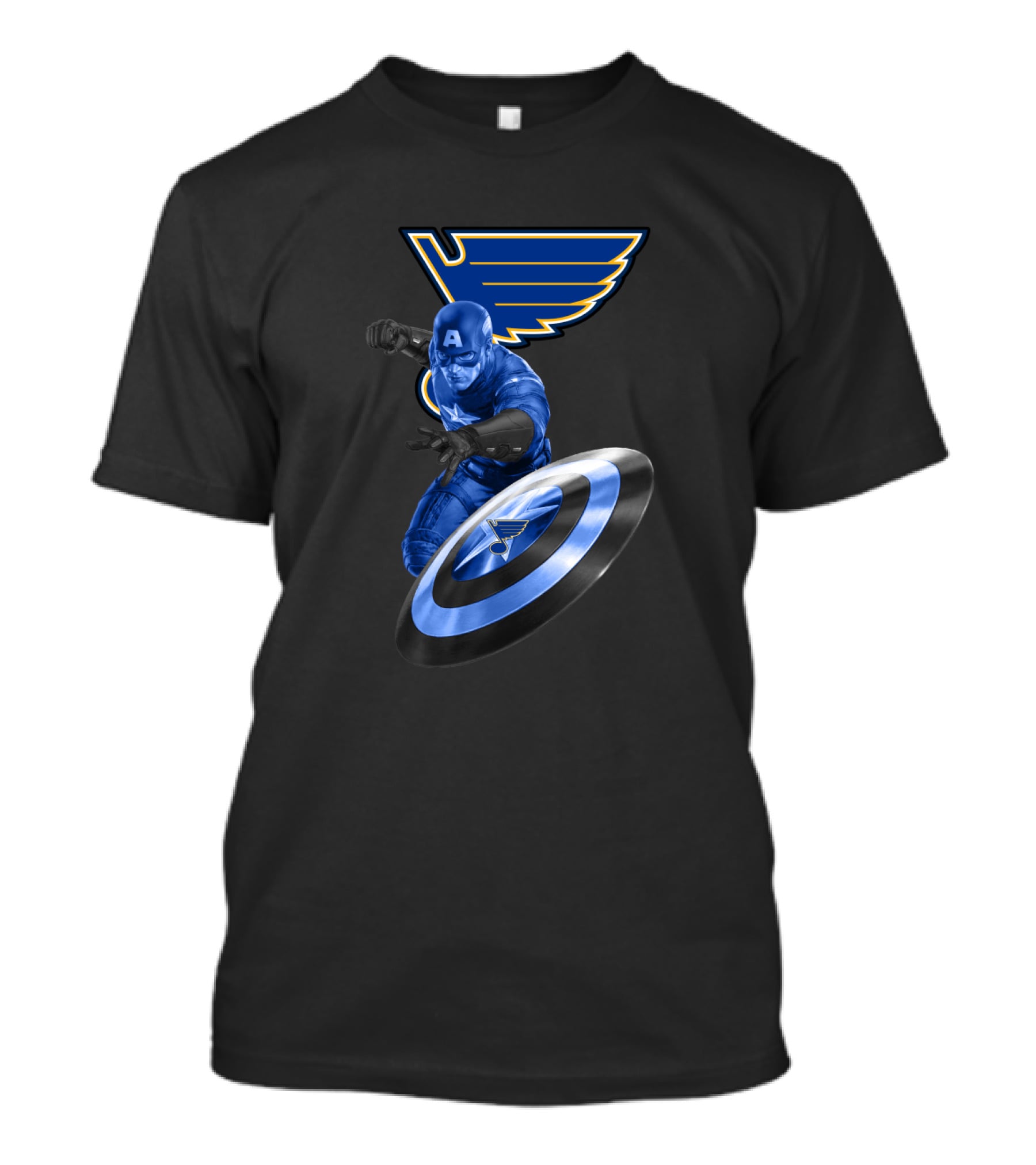 Captain America With St. Louis Blues Logo Crossover Fan Gear T-Shirt