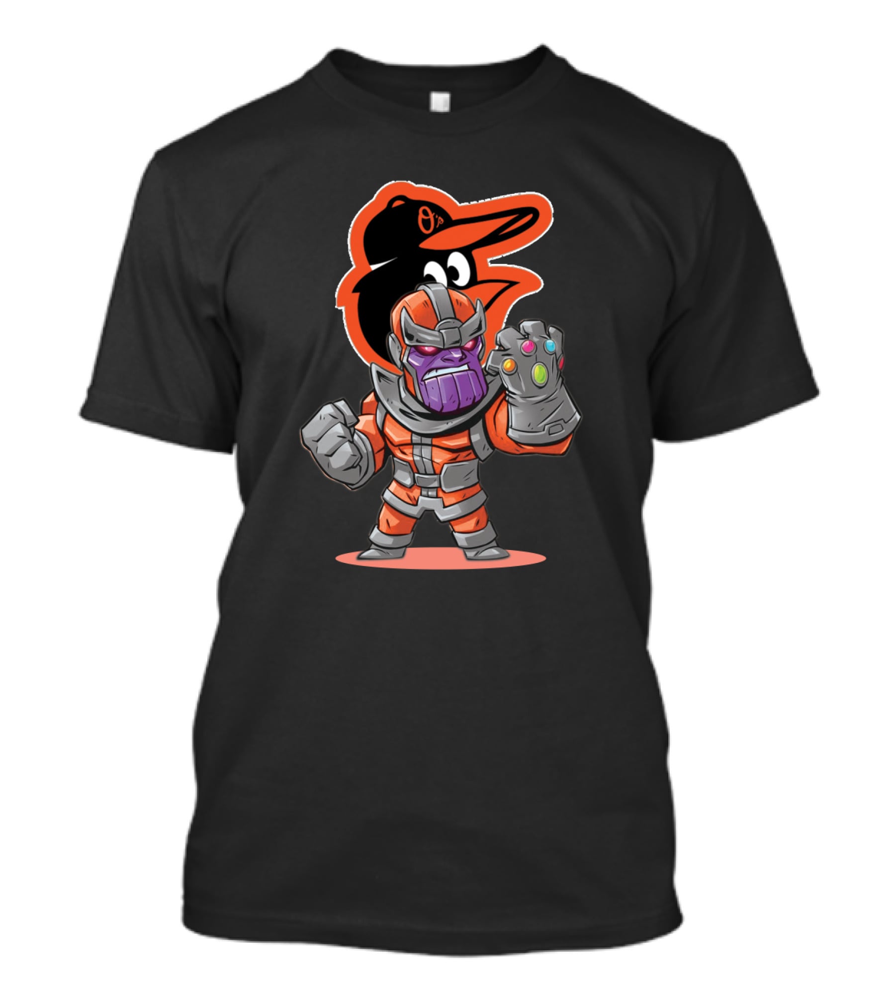 Thanos Cartoon Character In Baltimore Orioles Colors With Infinity Gauntlet T-Shirt
