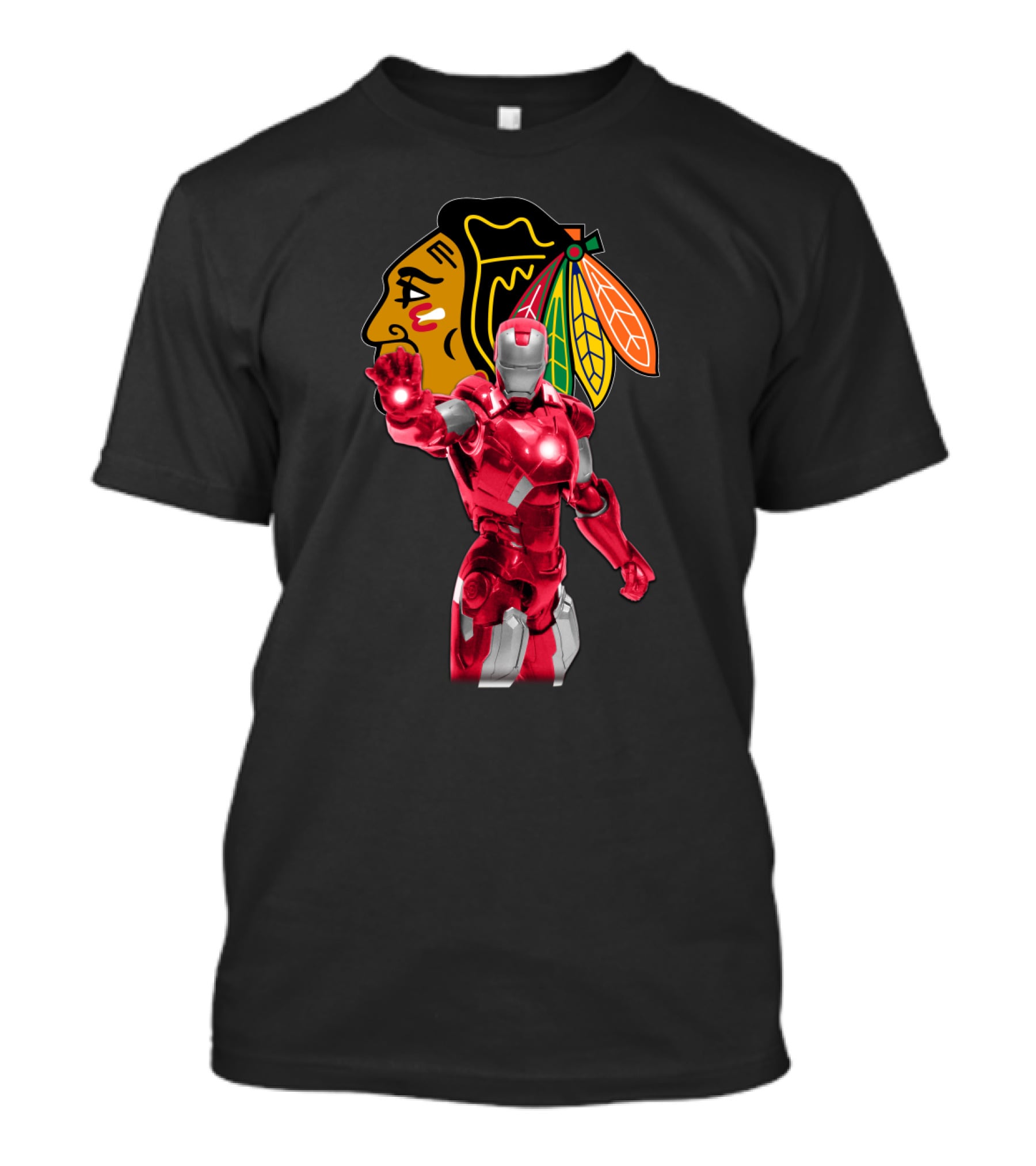 Iron Man Meets Chicago Blackhawks Logo Collaboration T-Shirt