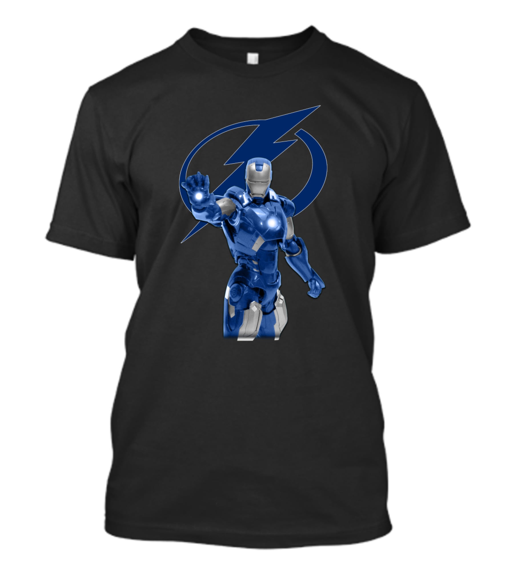Tampa Bay Lightning Blue Iron Man Collaboration With Lightning Bolt T-Shirt