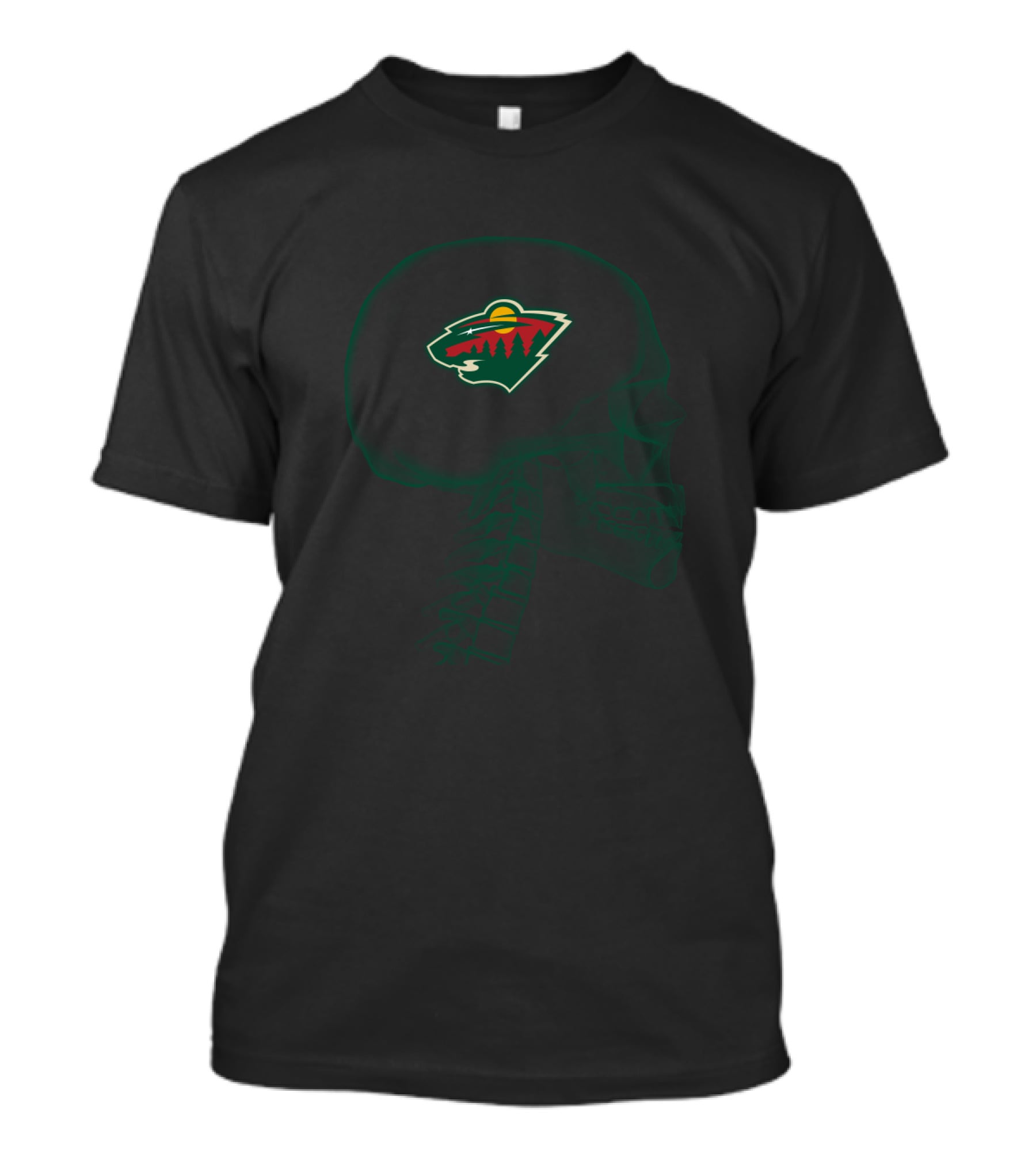 Minnesota Wild Logo Inside Skull Halloween Theme T-Shirt