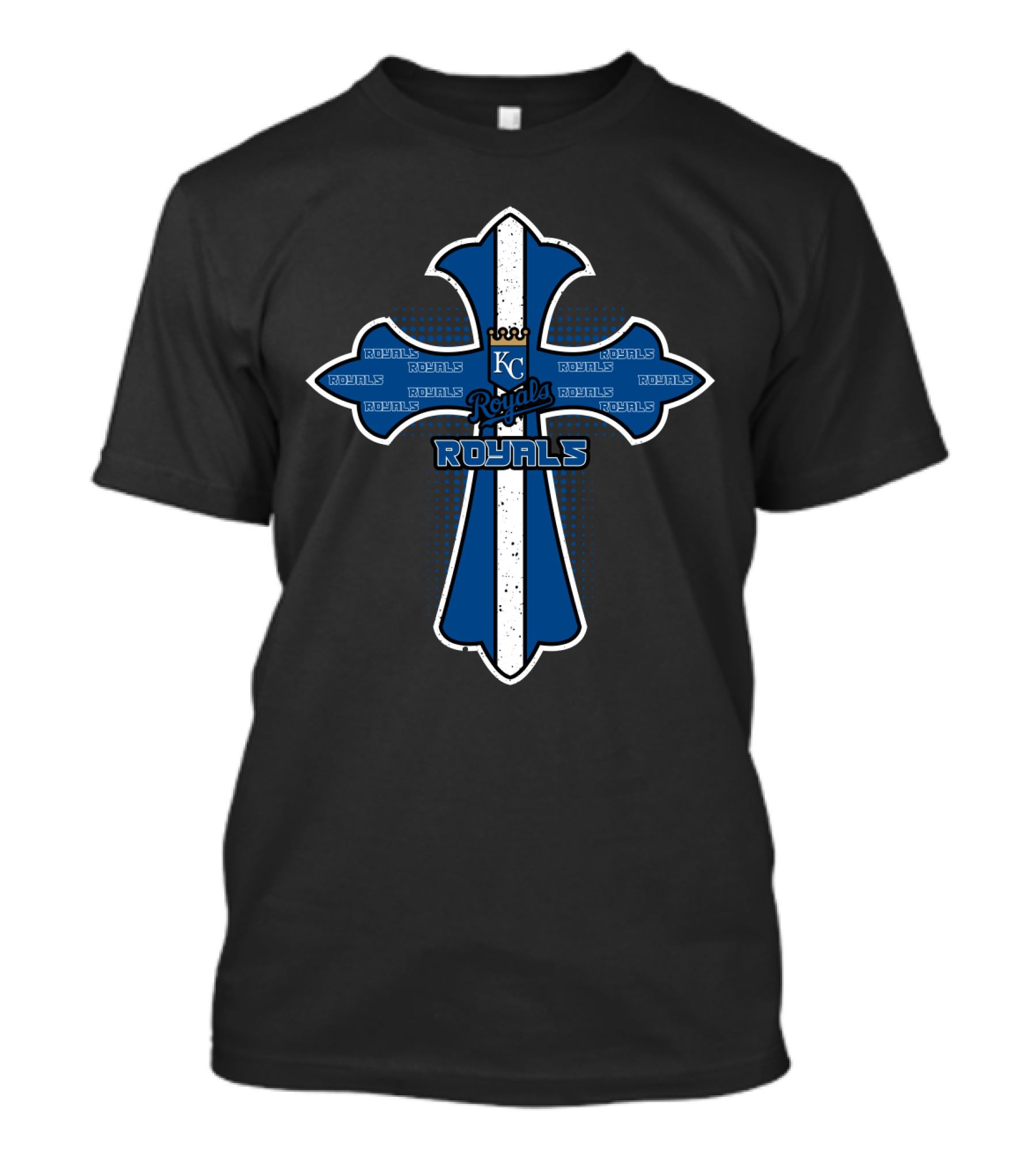 Kansas City Royals Cross With Royals Text And Kc T-Shirt