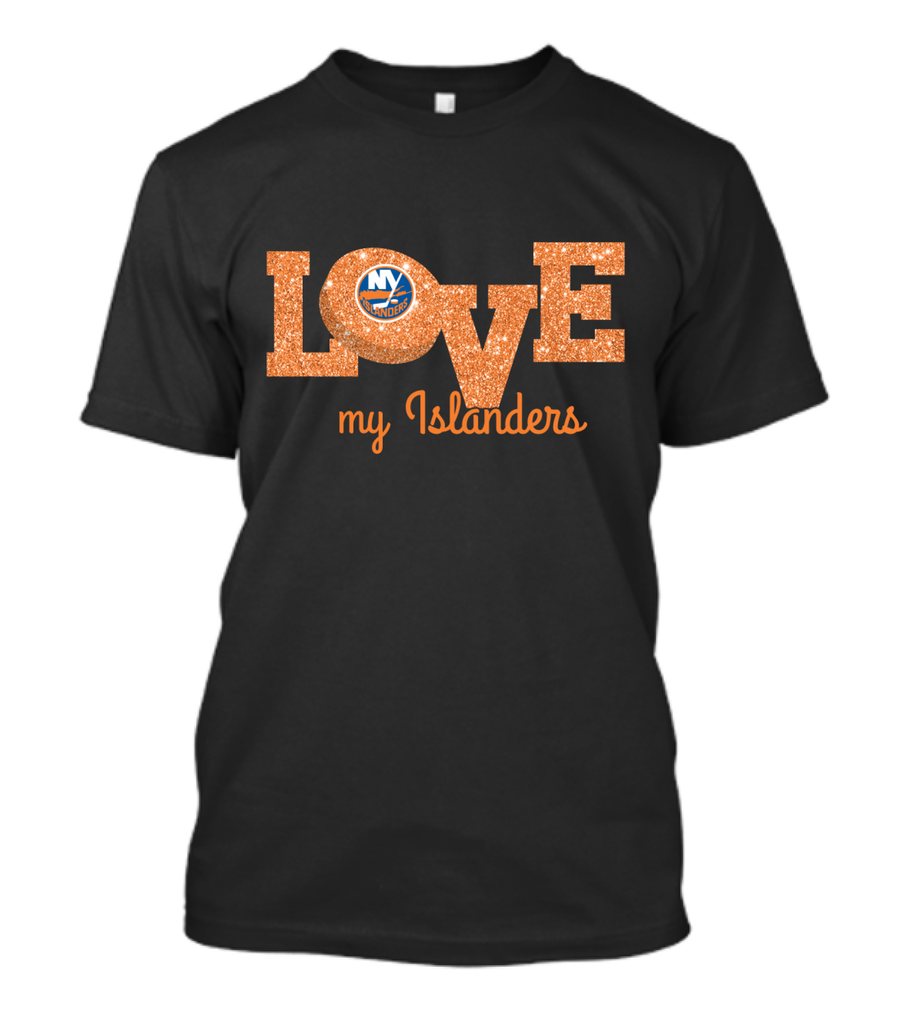 Glitter Love My New York Islanders Fans With Iconic Logo In Bold Orange T-Shirt