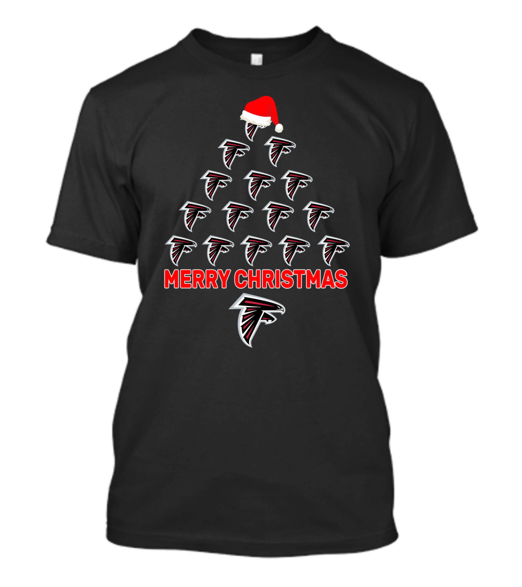 Merry Christmas Atlanta Falcons Tree With Santa Hat T-Shirt