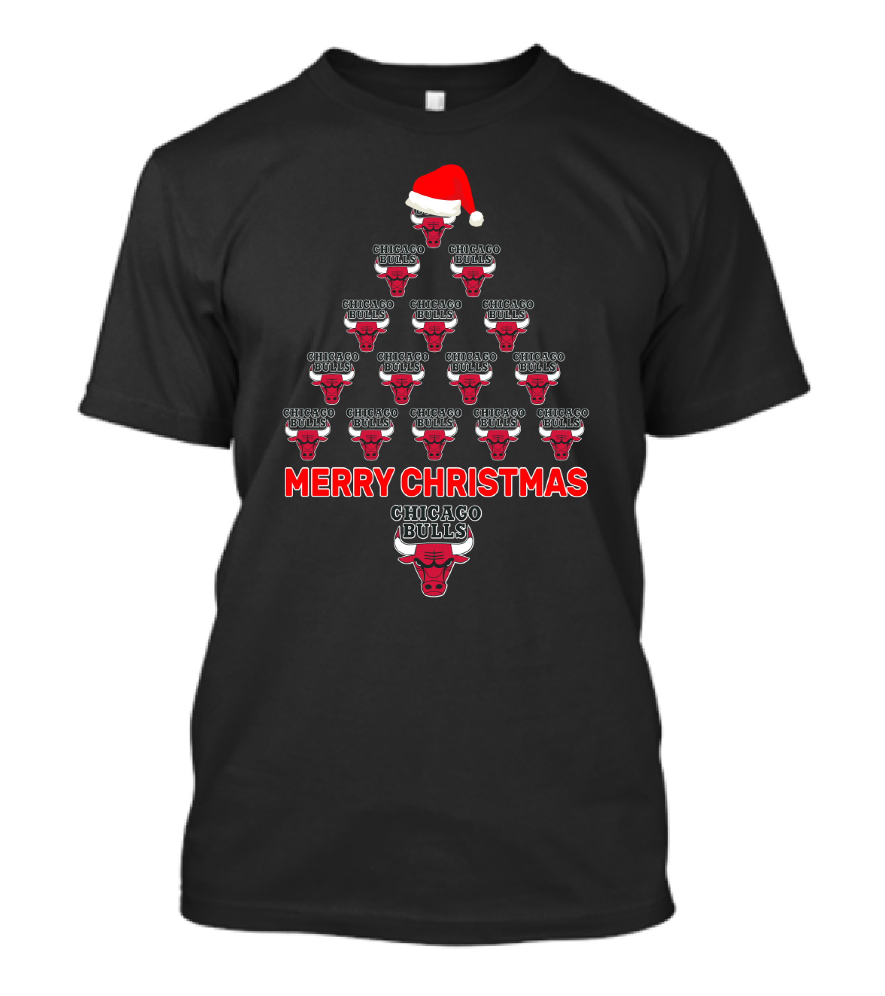 Merry Christmas Chicago Bulls Santa Hat Tree Fan Celebration T-Shirt