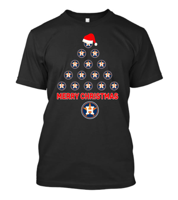 Houston Astros Merry Christmas Tree Santa Cap T-Shirt