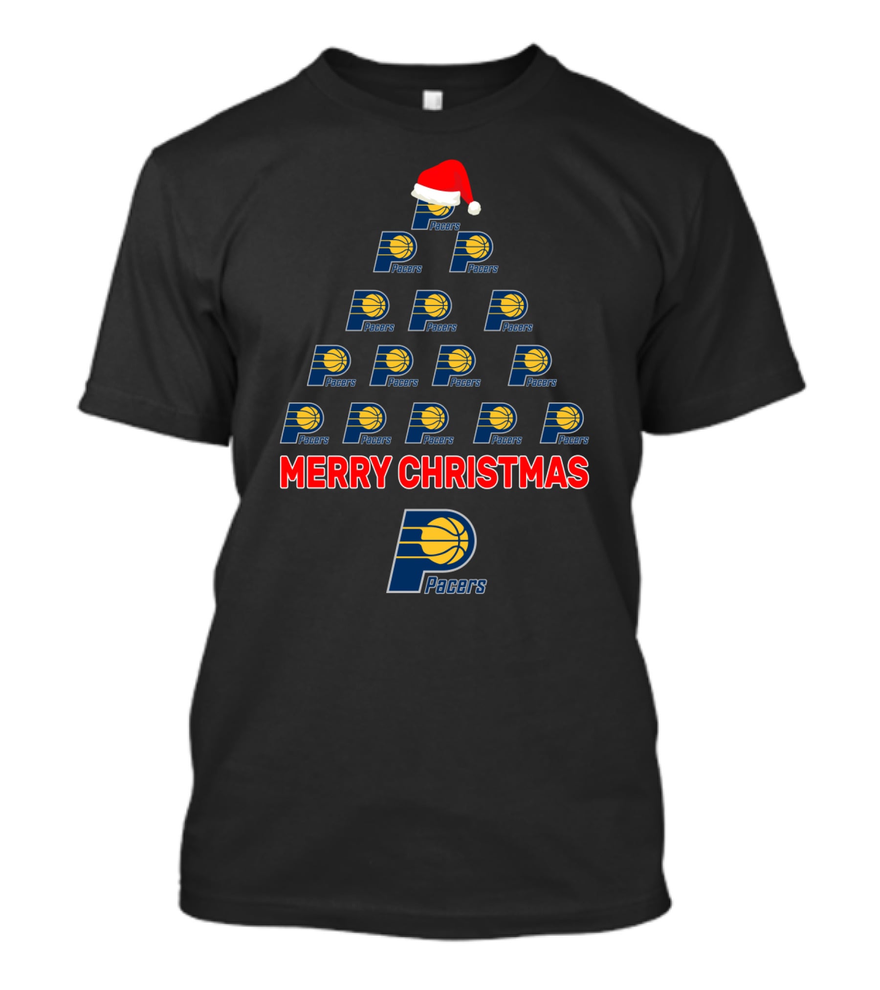 Merry Christmas Pacers Logo Christmas Tree With Santa Hat T-Shirt