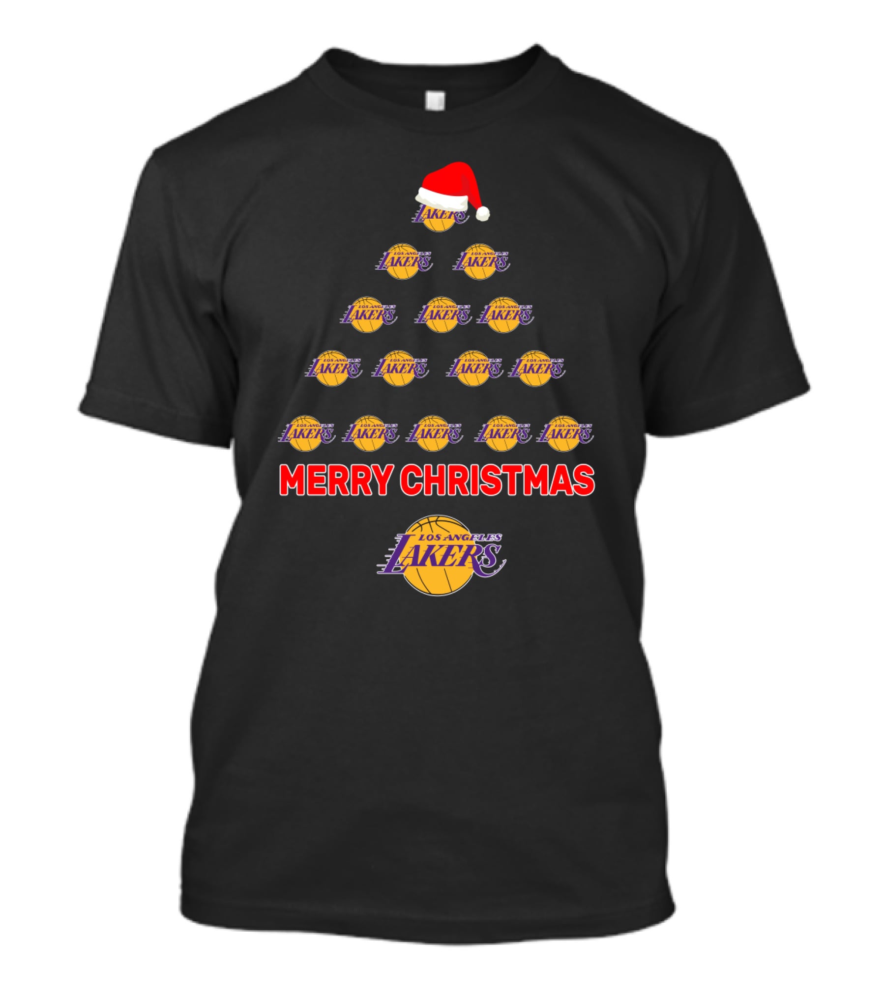 Merry Christmas Los Angeles Lakers Tree Santa Hat T-Shirt