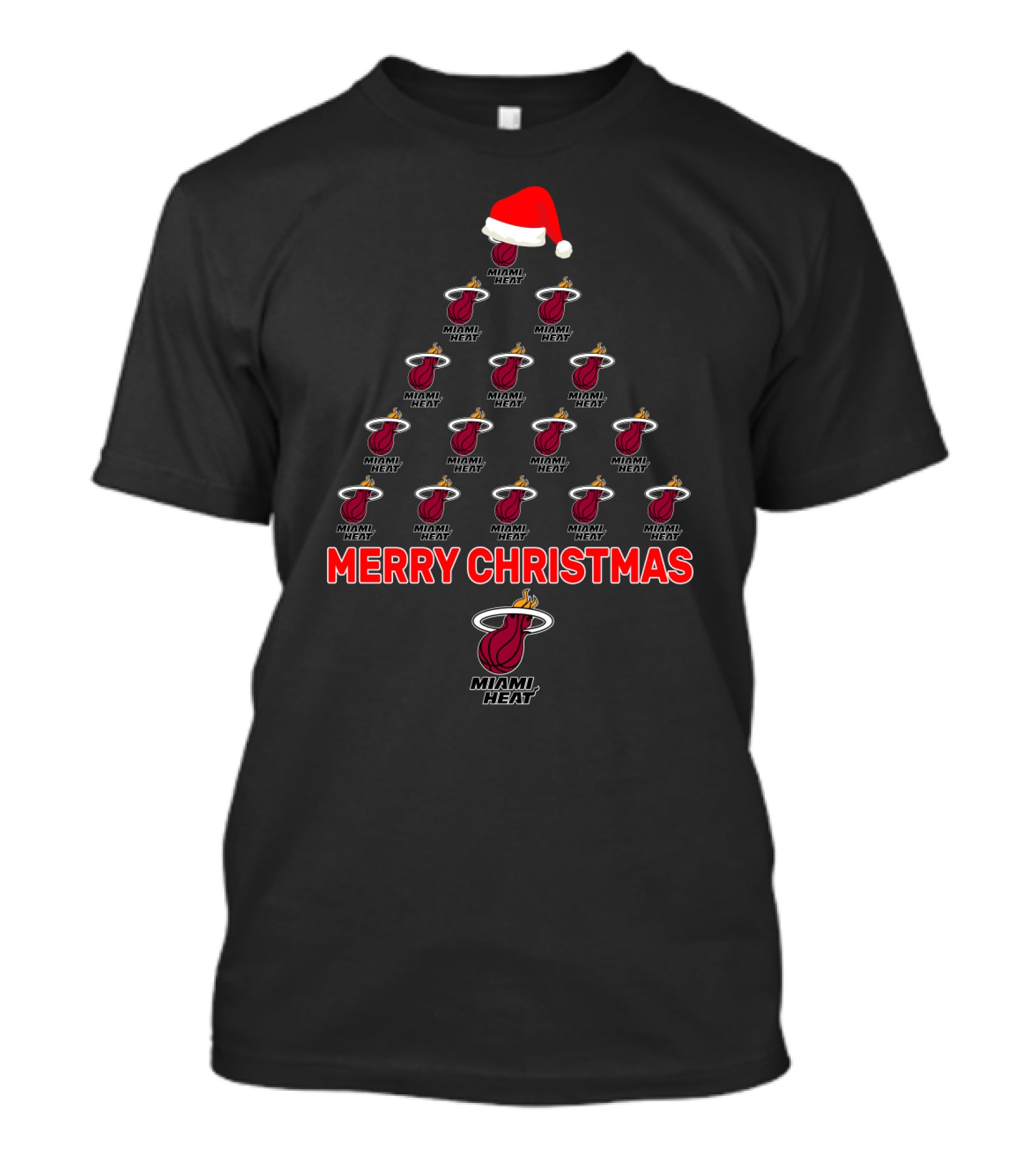 Merry Christmas Miami Heat Basketball Santa Tree T-Shirt
