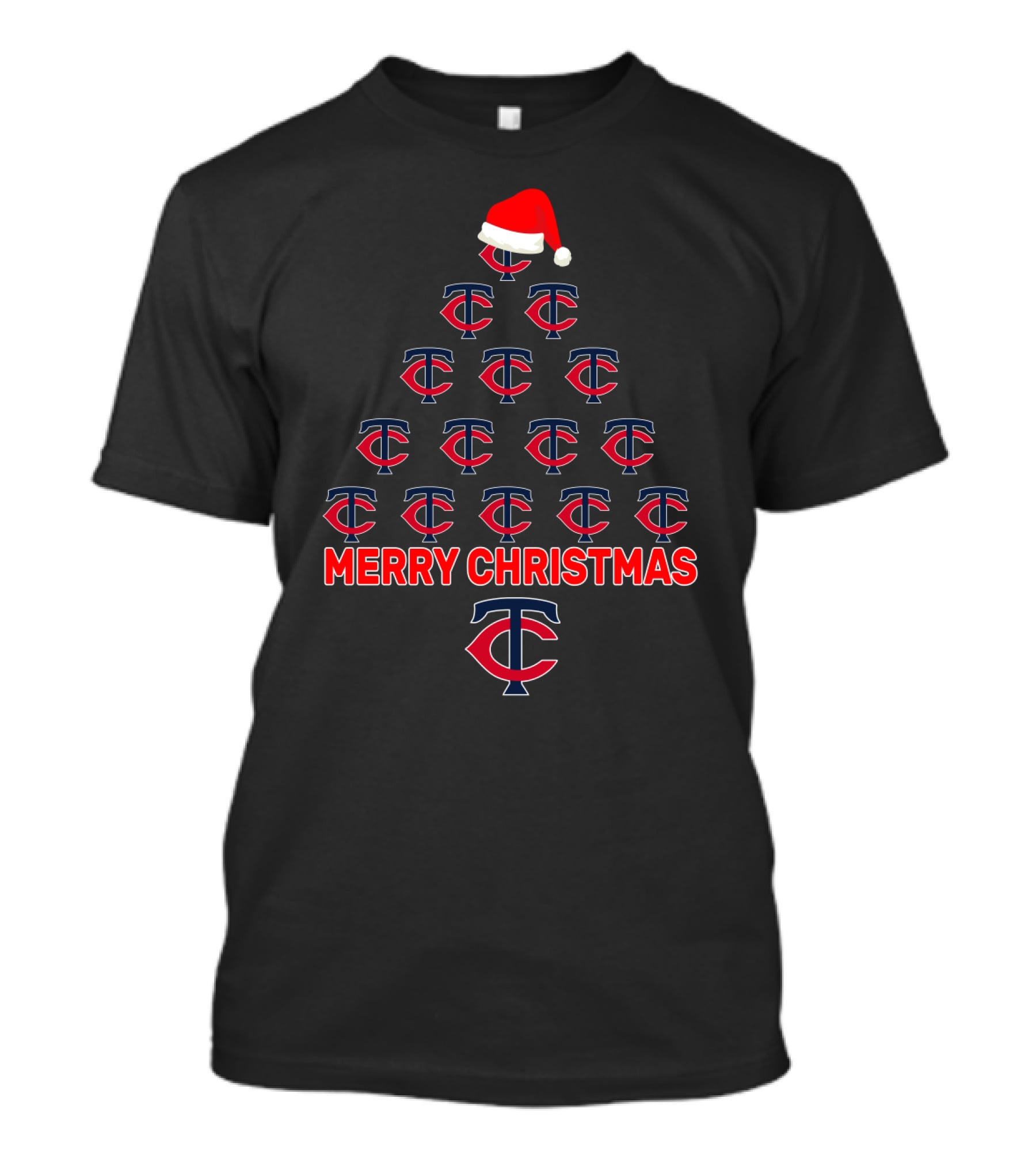 Merry Christmas Minnesota Twins Logo Tree Santa Hat T-Shirt