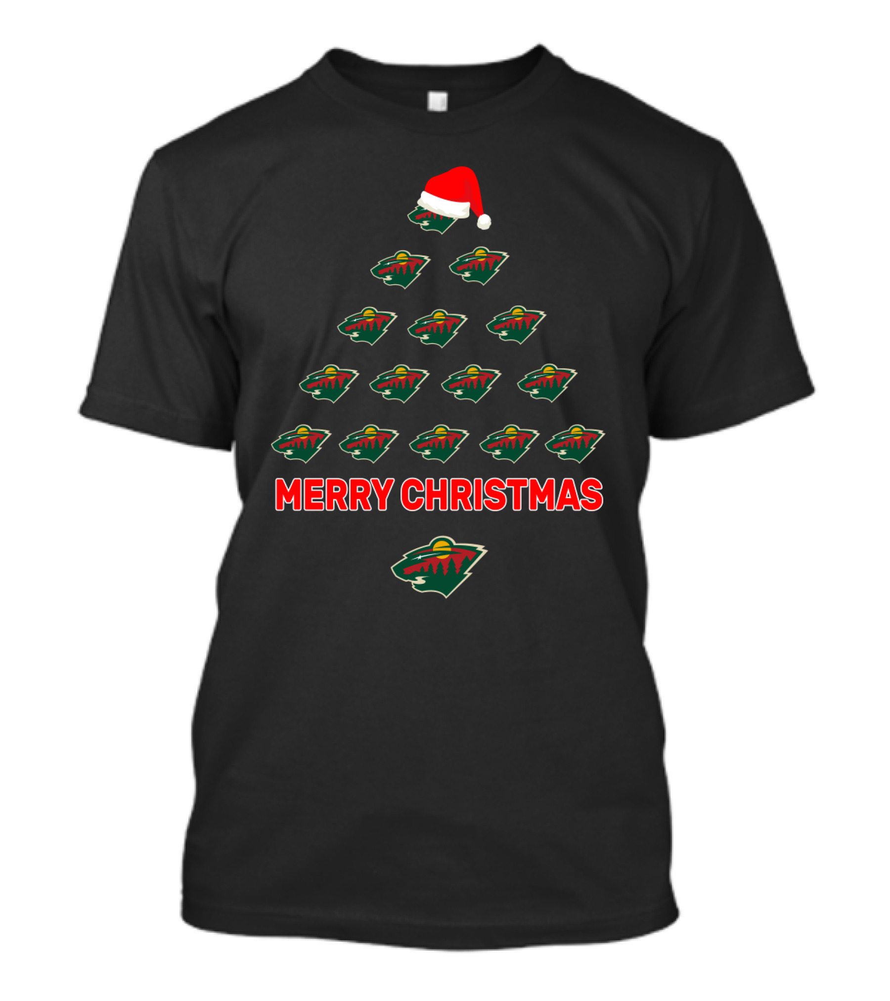 Minnesota Wild Merry Christmas Santa Hat Holiday Tree T-Shirt