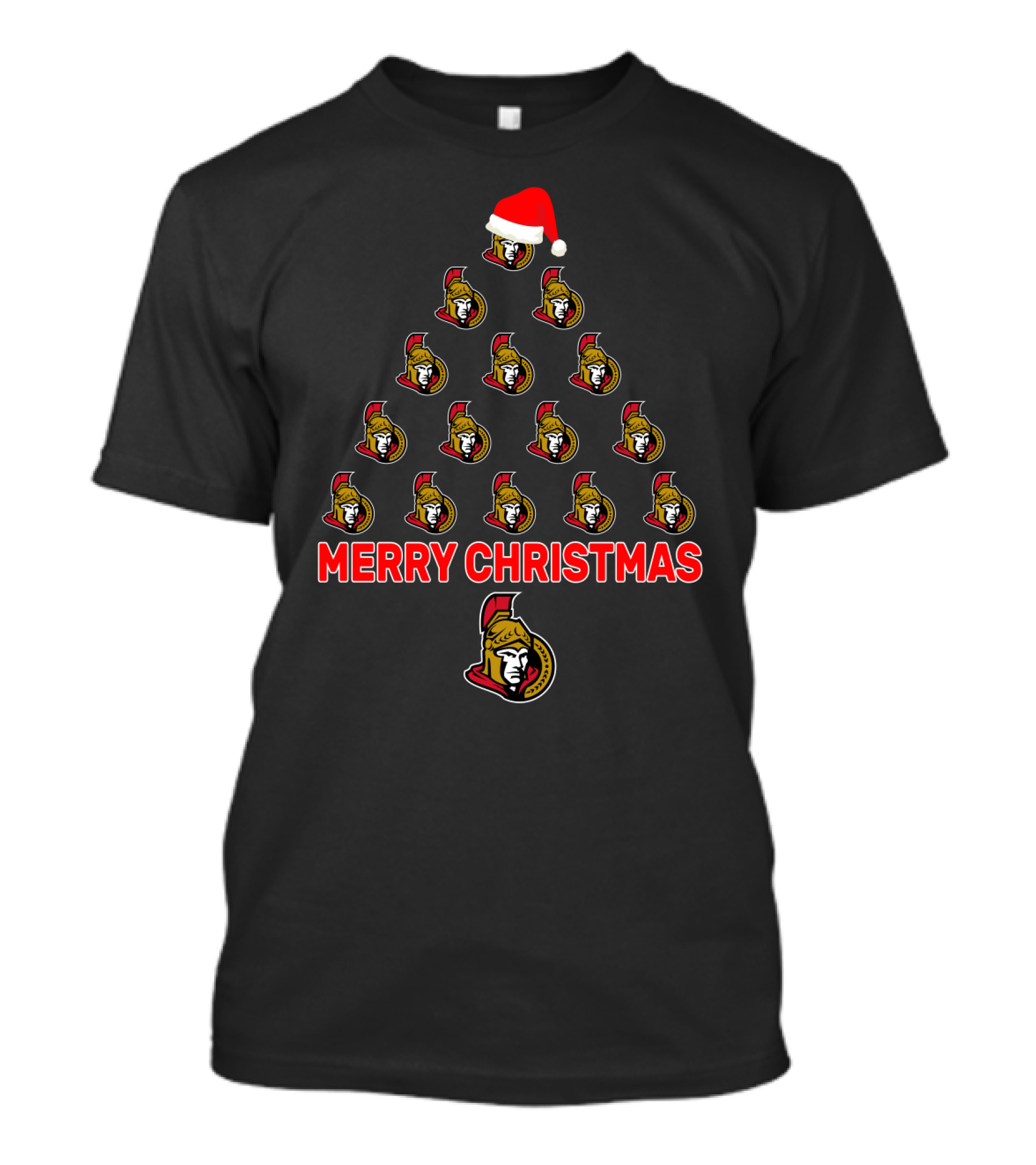Merry Christmas Ottawa Senators Santa Hat Tree T-Shirt