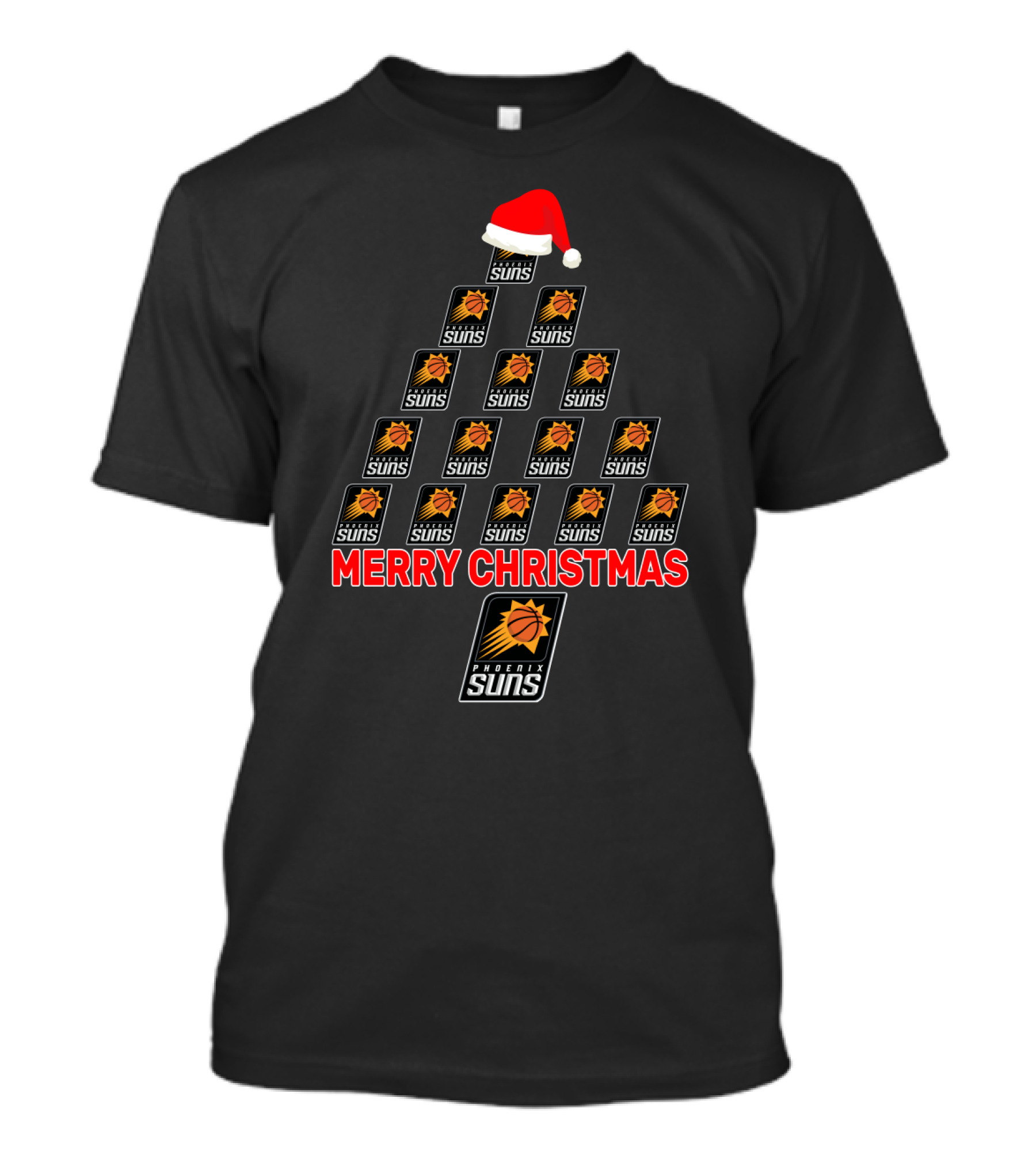 Merry Christmas Phoenix Suns Tree With Santa Hat For Fans T-Shirt