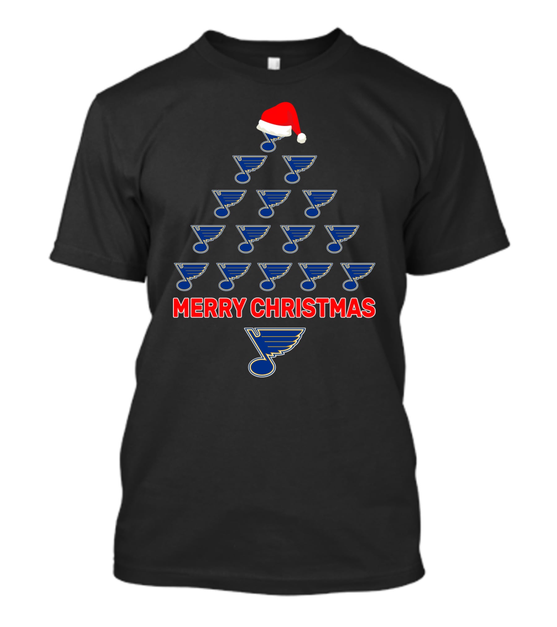 Merry Christmas St. Louis Blues Christmas Tree With Santa Hat T-Shirt