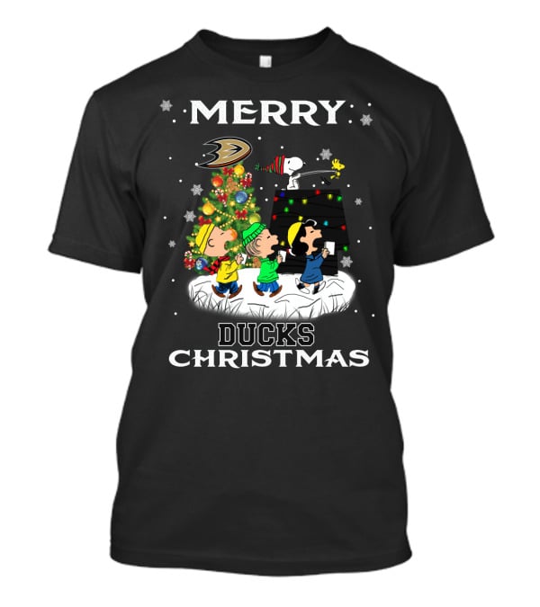 Merry Anaheim Ducks Christmas With Snoopy And Friends T-Shirt