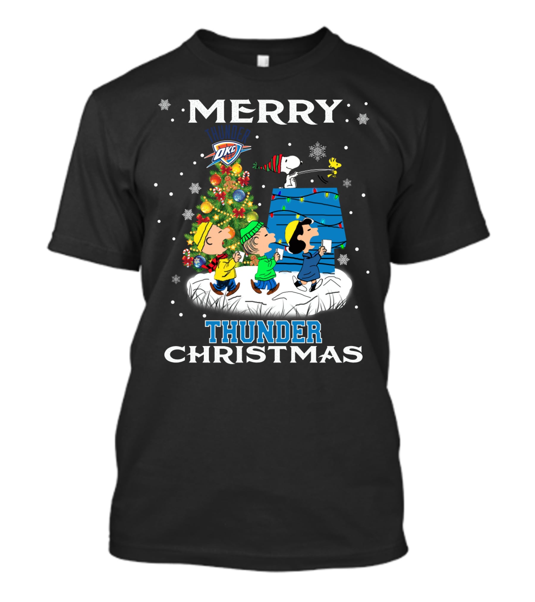 Merry Oklahoma City Thunder Christmas Peanuts Snoopy Choir T-Shirt