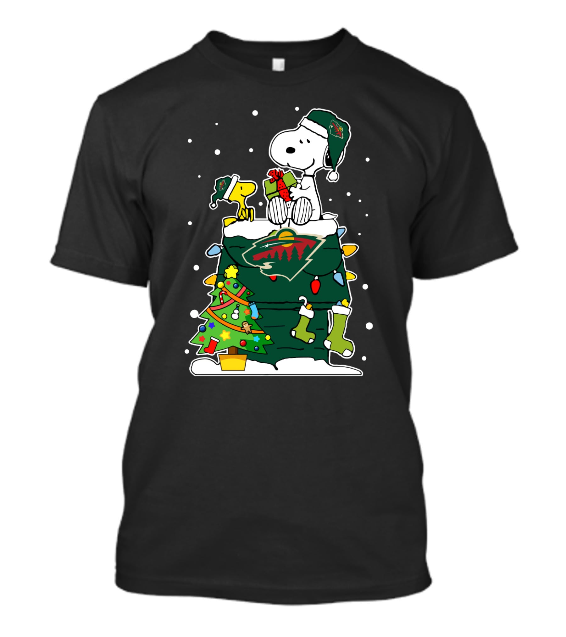 Minnesota Wild Christmas Snoopy With Woodstock And Presents T-Shirt