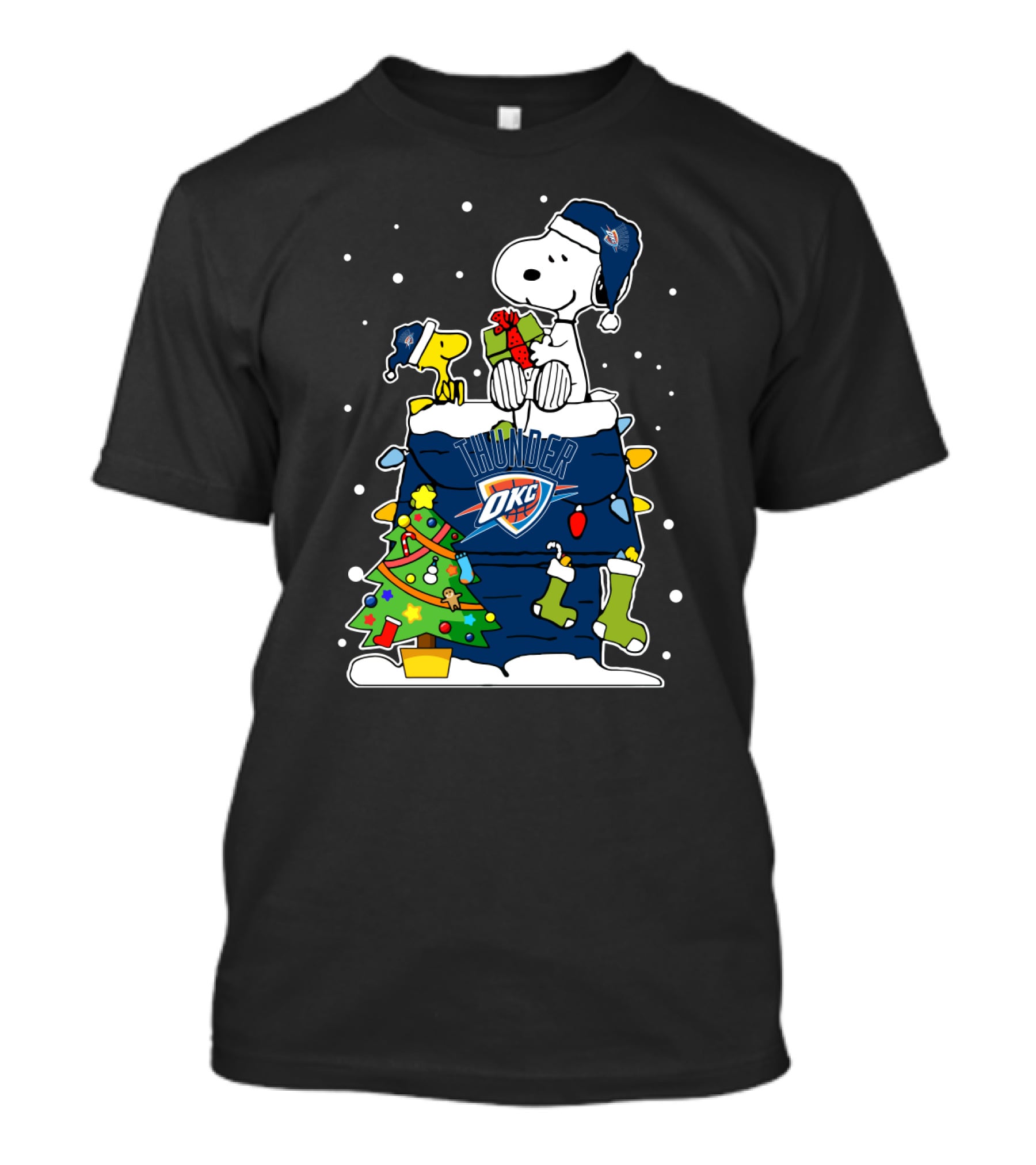 Oklahoma City Thunder Christmas With Snoopy And Woodstock T-Shirt