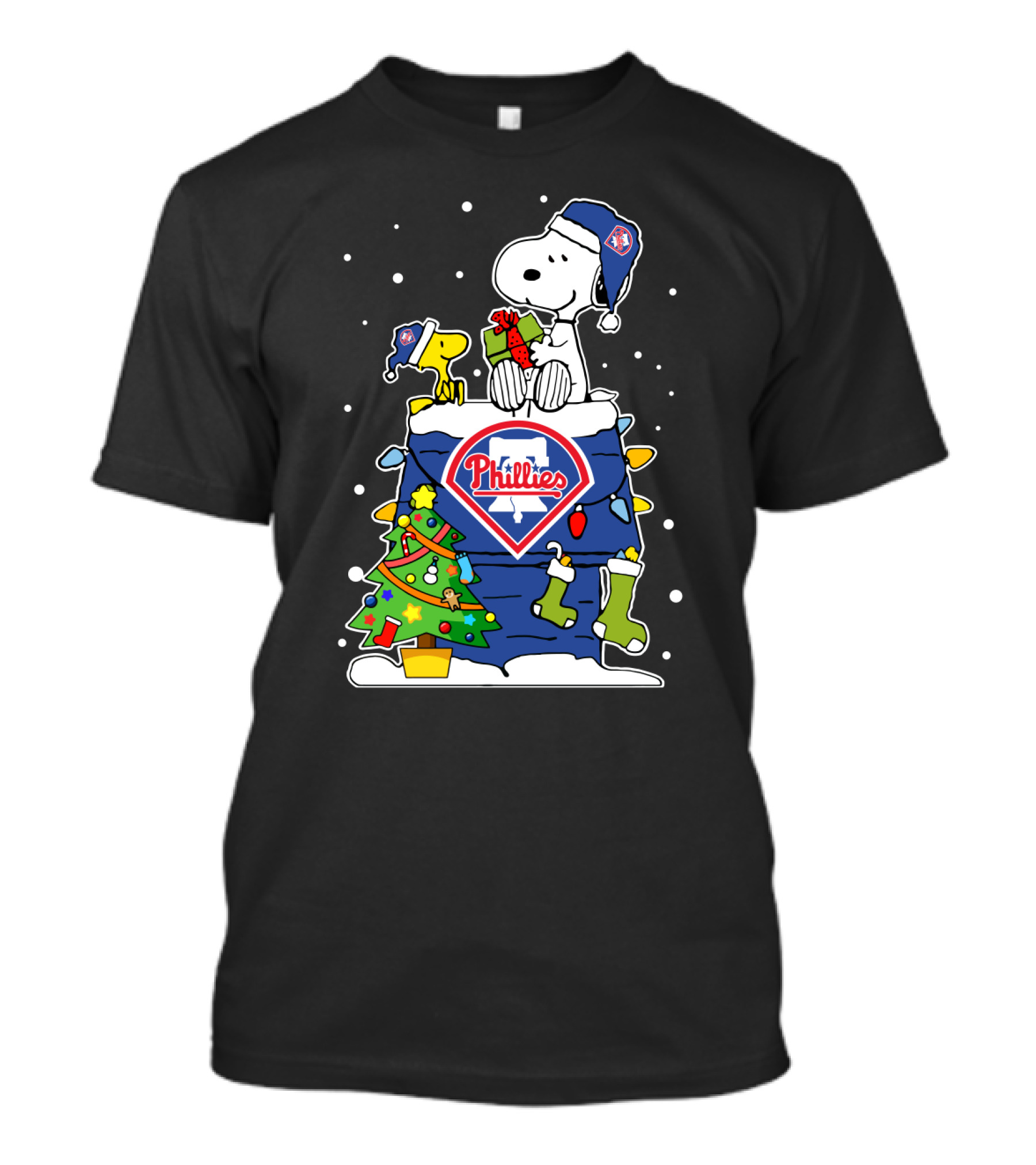 Snoopy And Woodstock With Philadelphia Phillies Christmas Present T-Shirt
