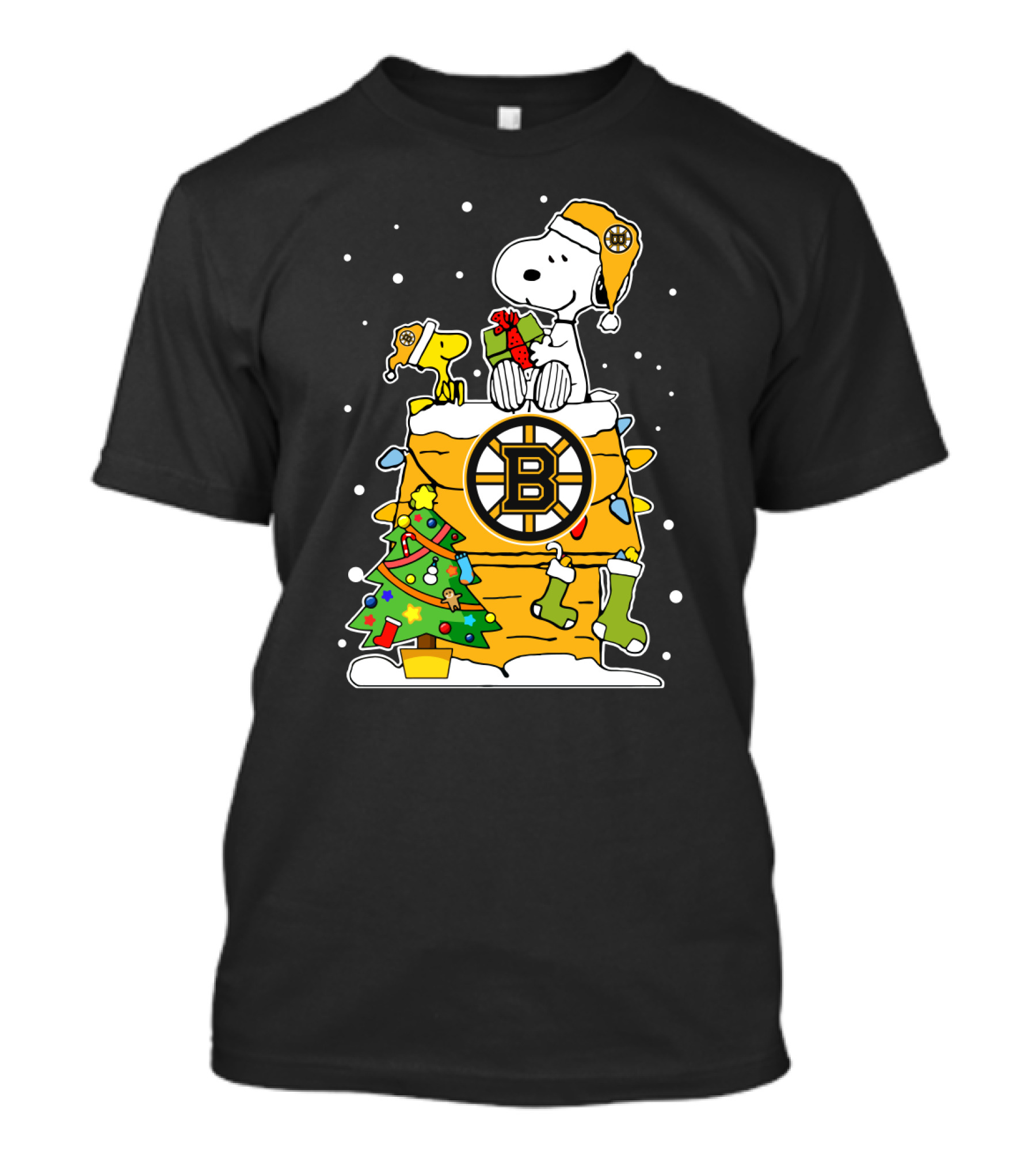 Boston Bruins Christmas Snoopy And Woodstock For Peanuts Fans T-Shirt
