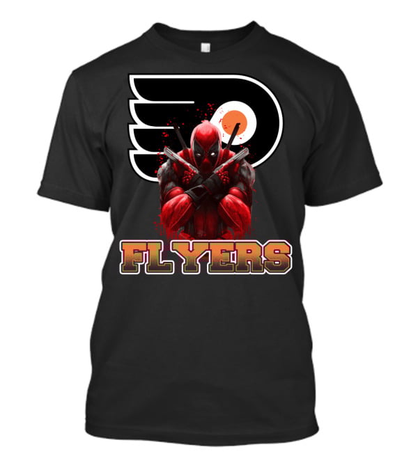 Philadelphia Flyers Deadpool Mashup With Iconic Hockey Logo And Character Crossover T-Shirt