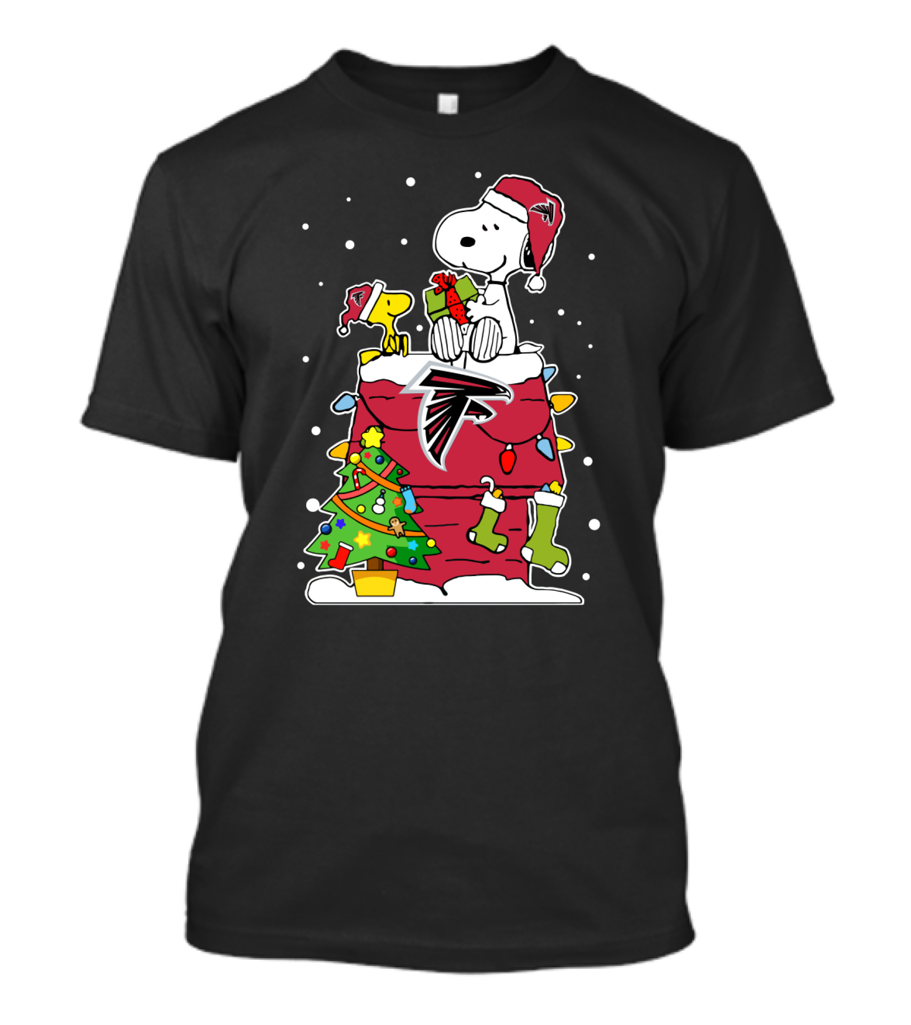 Atlanta Falcons Christmas Snoopy And Woodstock Holiday Scene T-Shirt