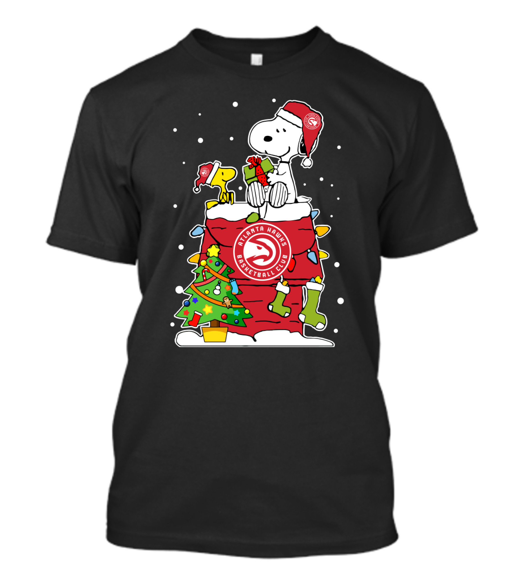 Atlanta Hawks Basketball Club Snoopy Christmas Holiday Scene T-Shirt