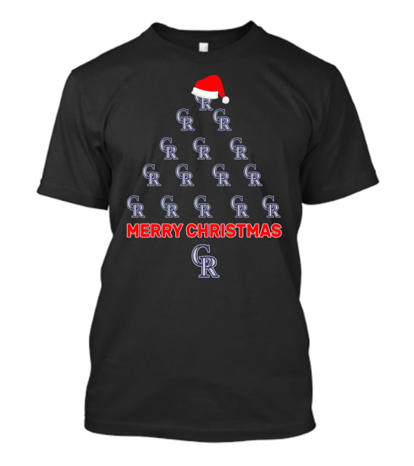 Merry Christmas Colorado Rockies Tree With Santa Hat T-Shirt