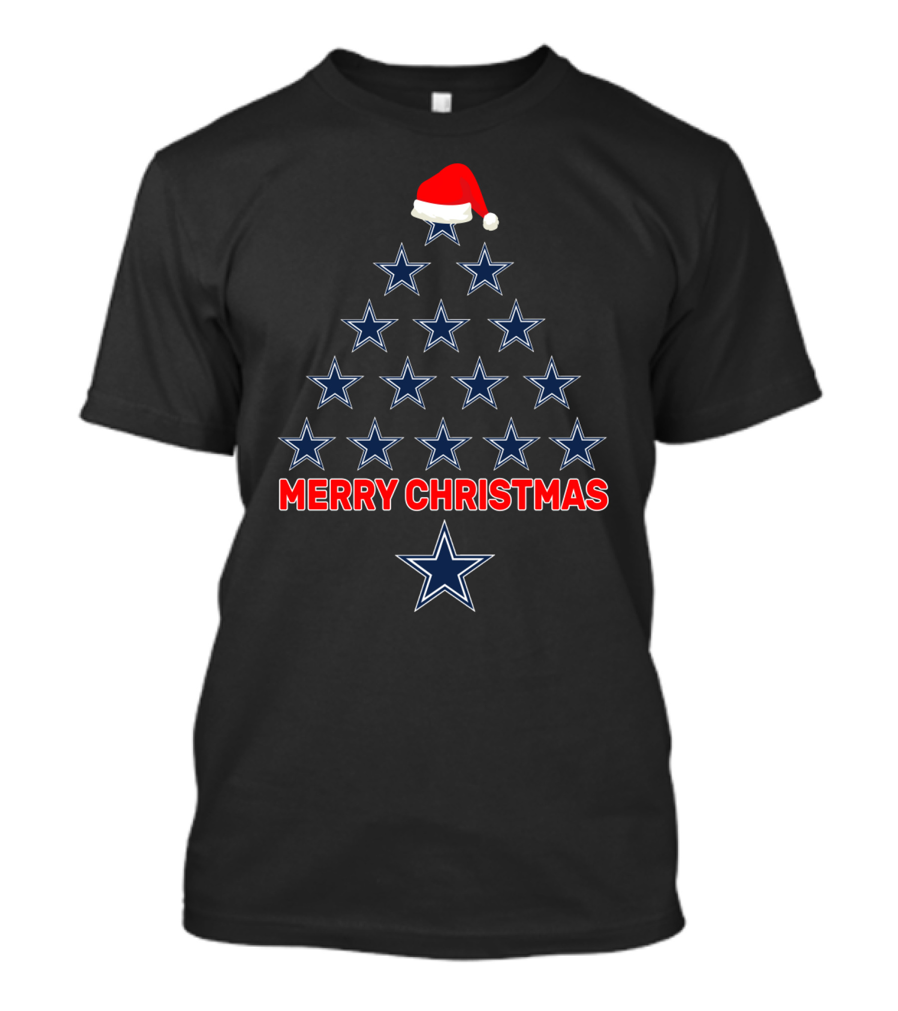 Merry Christmas Dallas Cowboys Stars Tree With Santa Hat T-Shirt