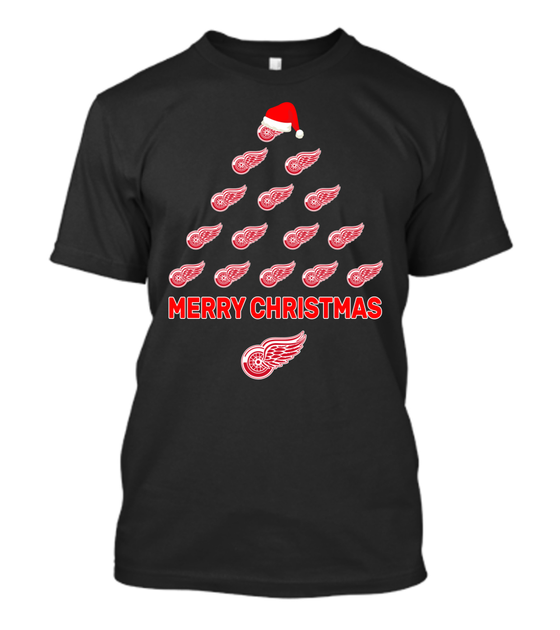 Detroit Red Wings Merry Christmas Tree With Santa Hat T-Shirt