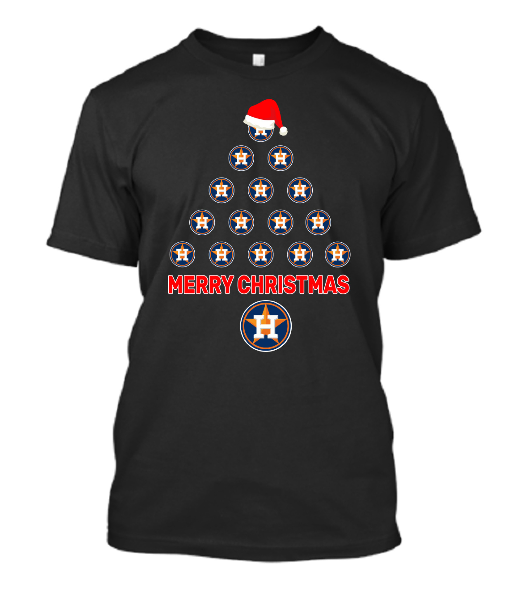 Merry Christmas Houston Astros Fans Tree With Santa Hat T-Shirt