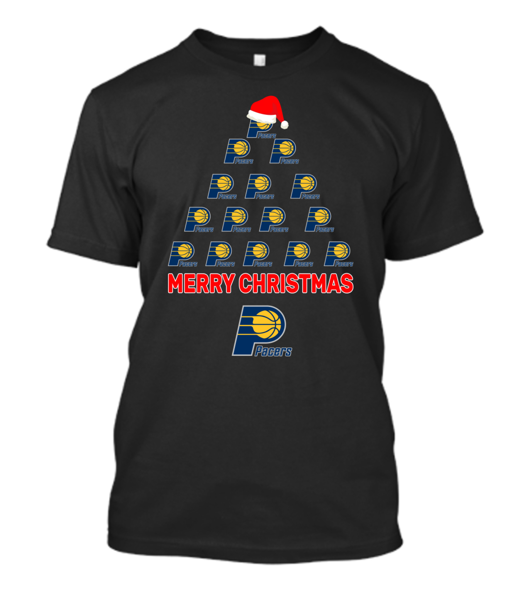Indiana Pacers Merry Christmas Holiday Tree With Santa Hat T-Shirt