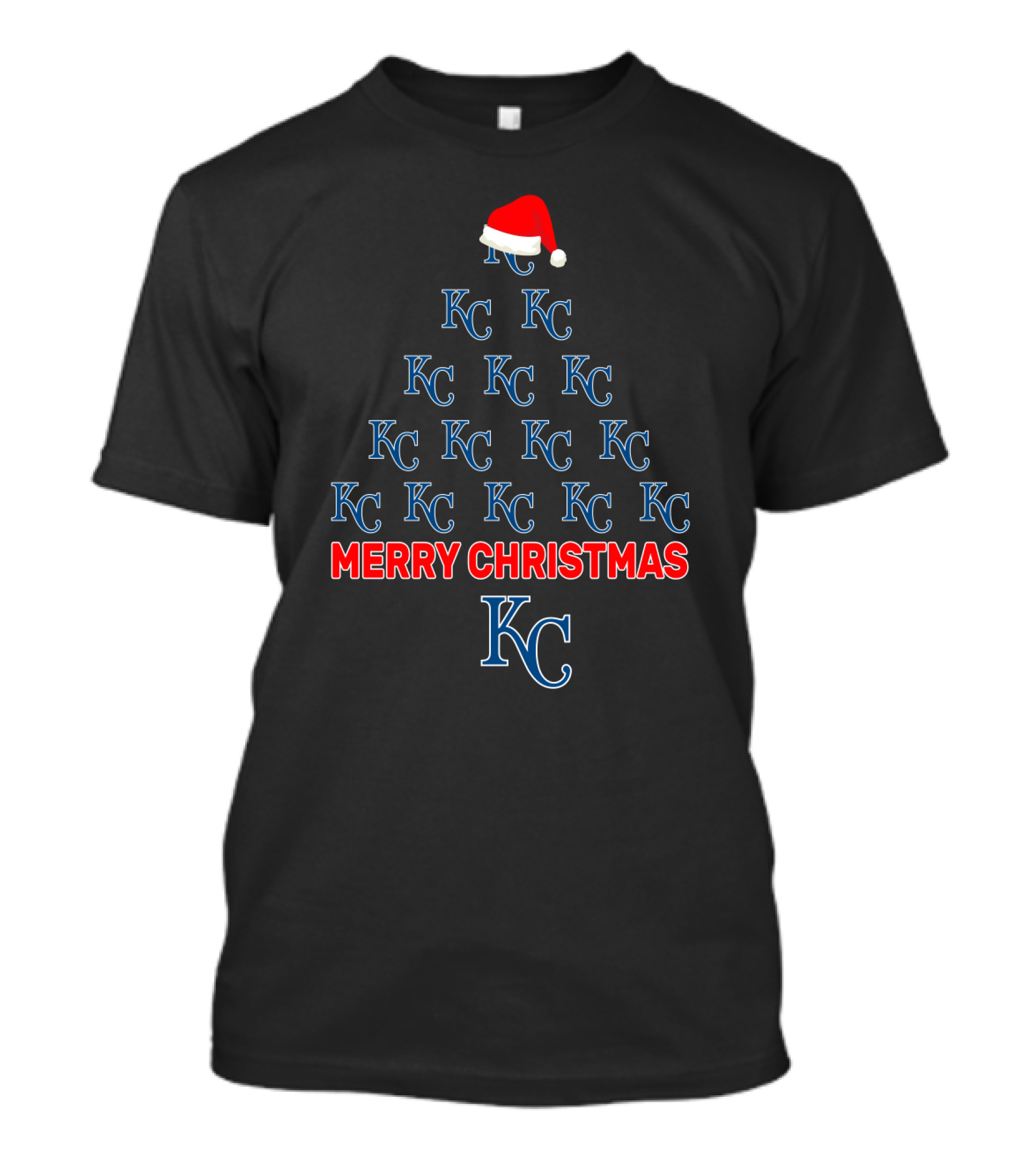 Merry Christmas Kansas City Royals Tree With KC Logos And Santa Hat T-Shirt