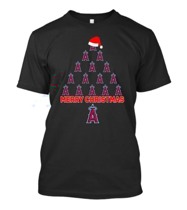 Merry Christmas Los Angeles Angels Santa Hat Tree T-Shirt